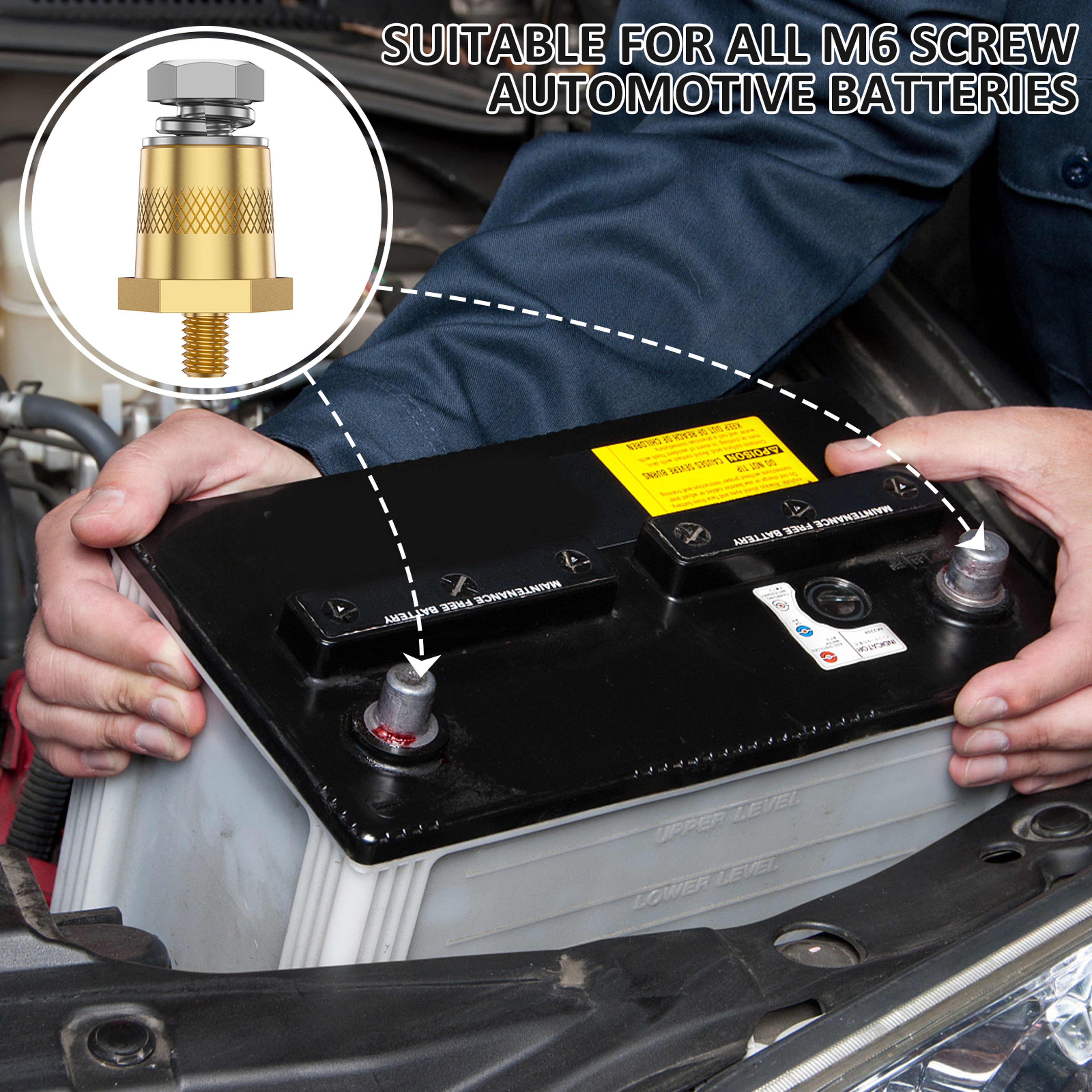 Battery Pole Adaptor for Car, Brass Battery Terminal Connector, Thread Installation Battery Tone Post Adaptor Kit – view 5