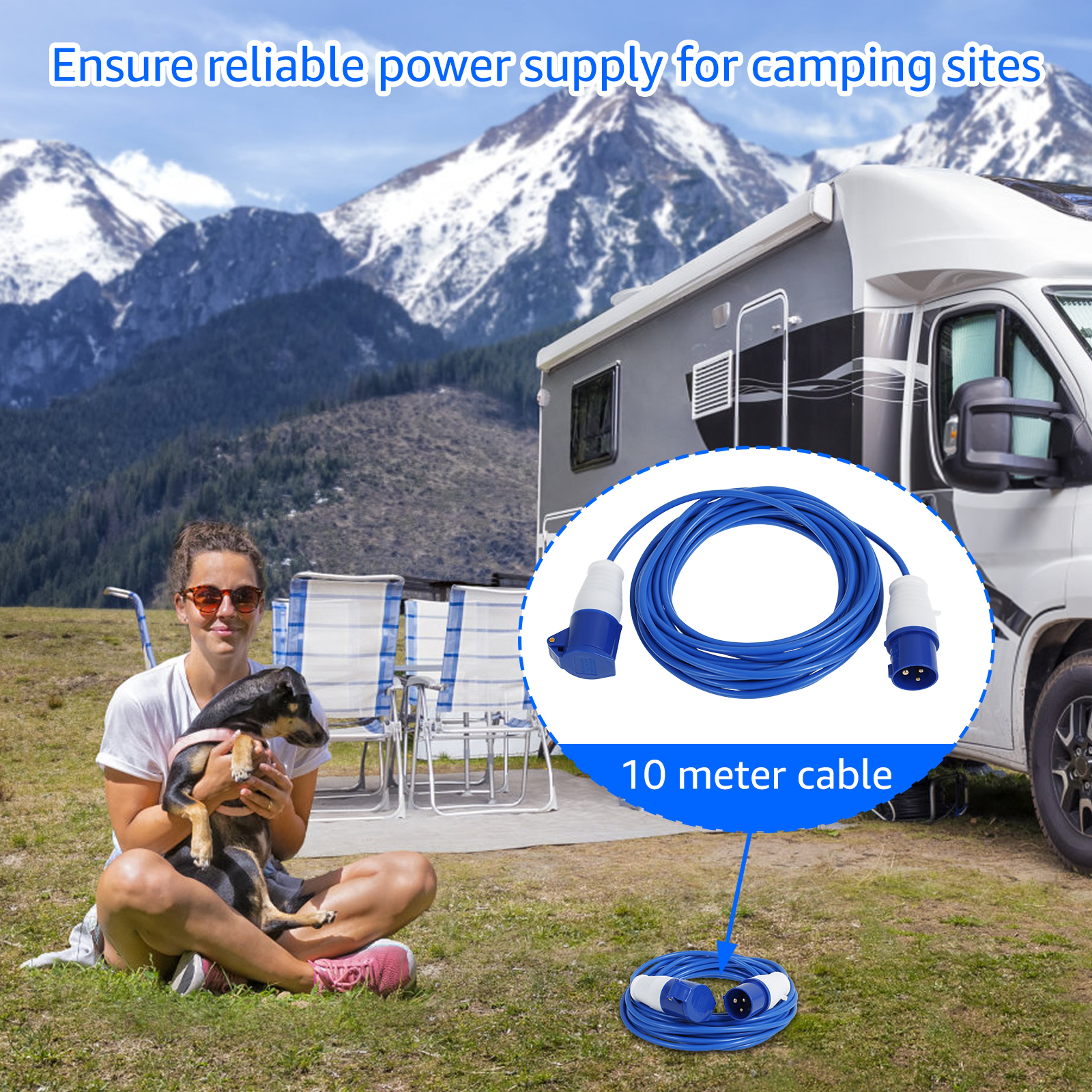 Camping Extension Cable Safe Reliable Rubber Extension Cord With Plug Versatile Sturdy Caravan Hook 2