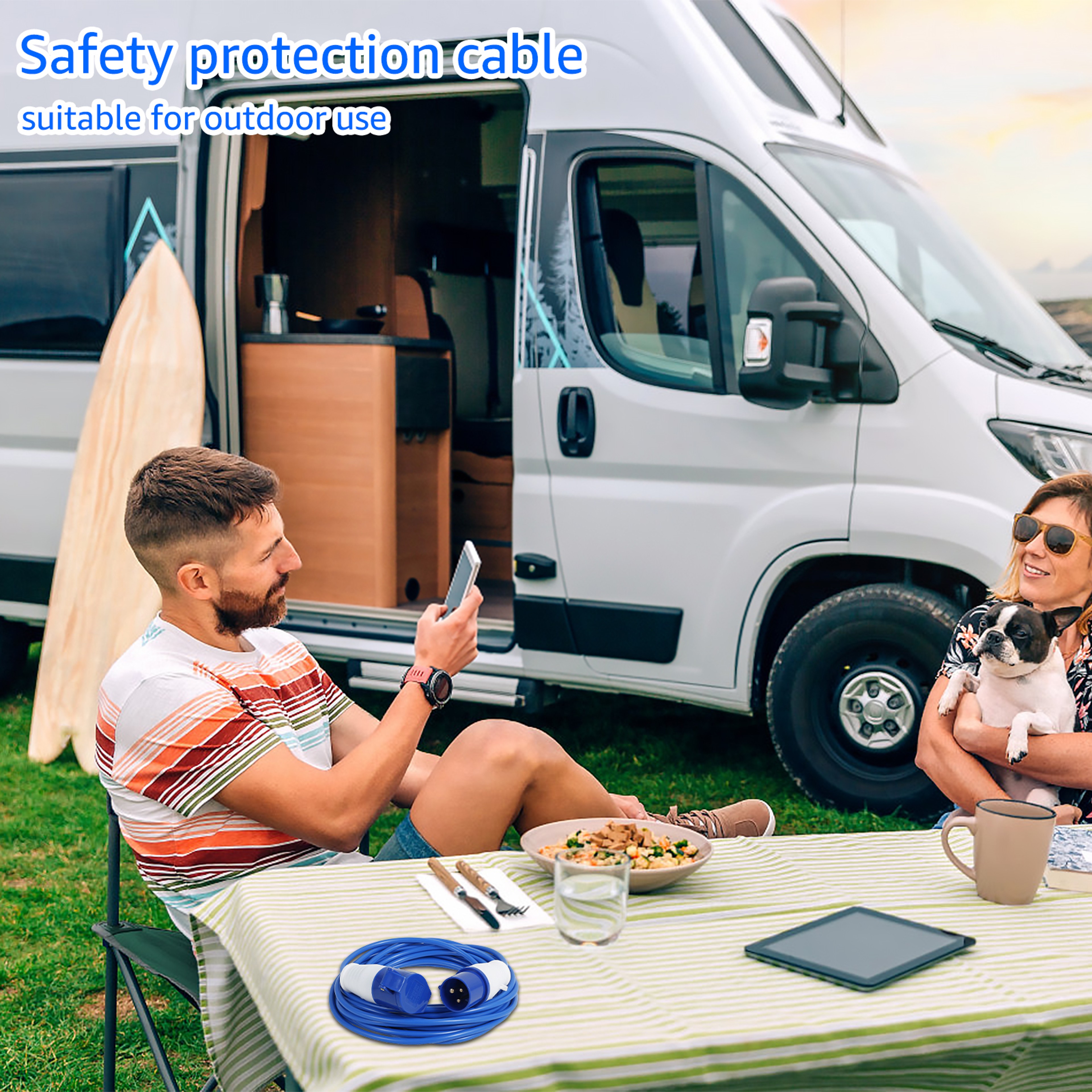 Camping Extension Cable Safe Reliable Rubber Extension Cord With Plug Versatile Sturdy Caravan Hook 4