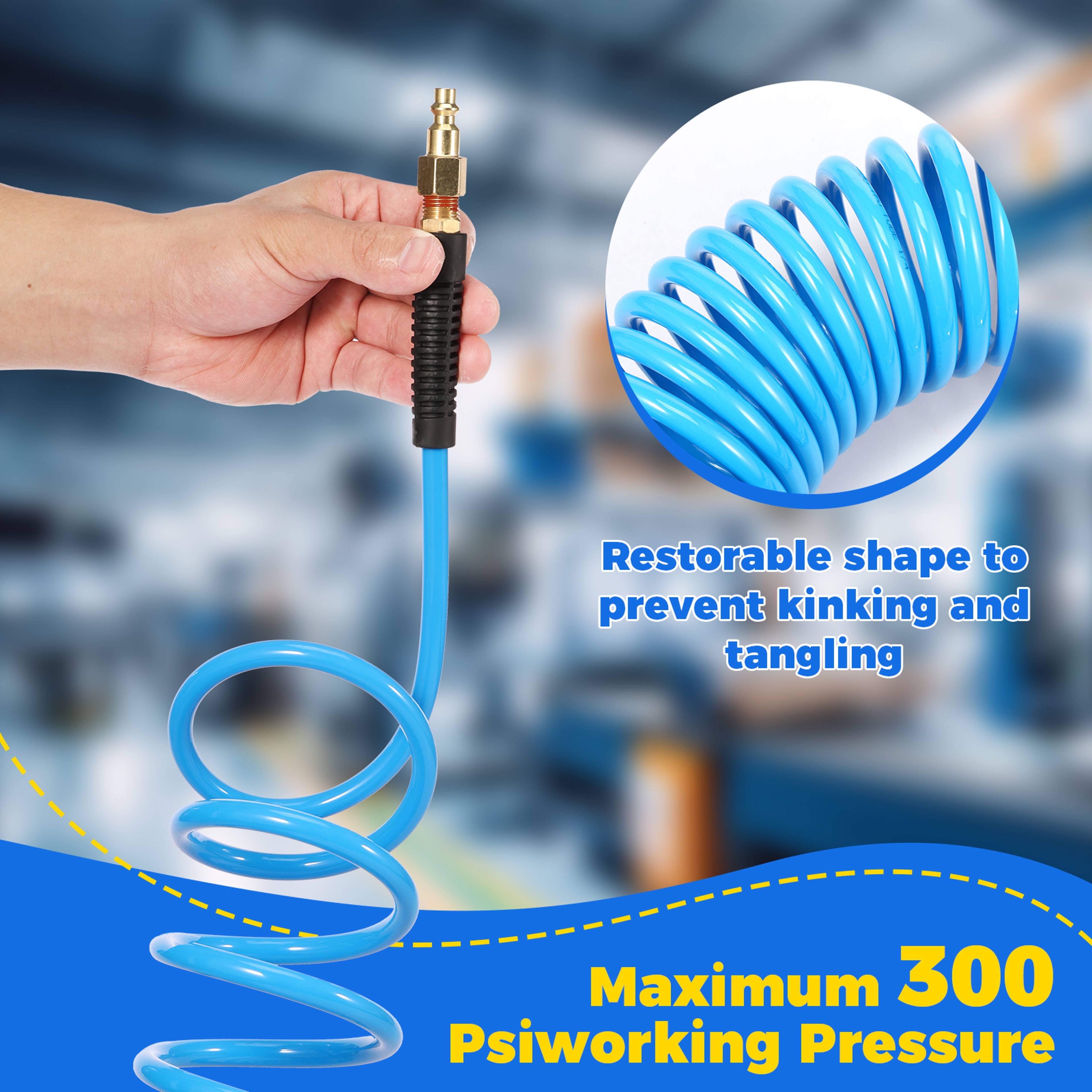 Air Compressor Hose with Coupler, Flexible PU Recoil Air Hose, Anti-Kink Tool Accessory – view 6