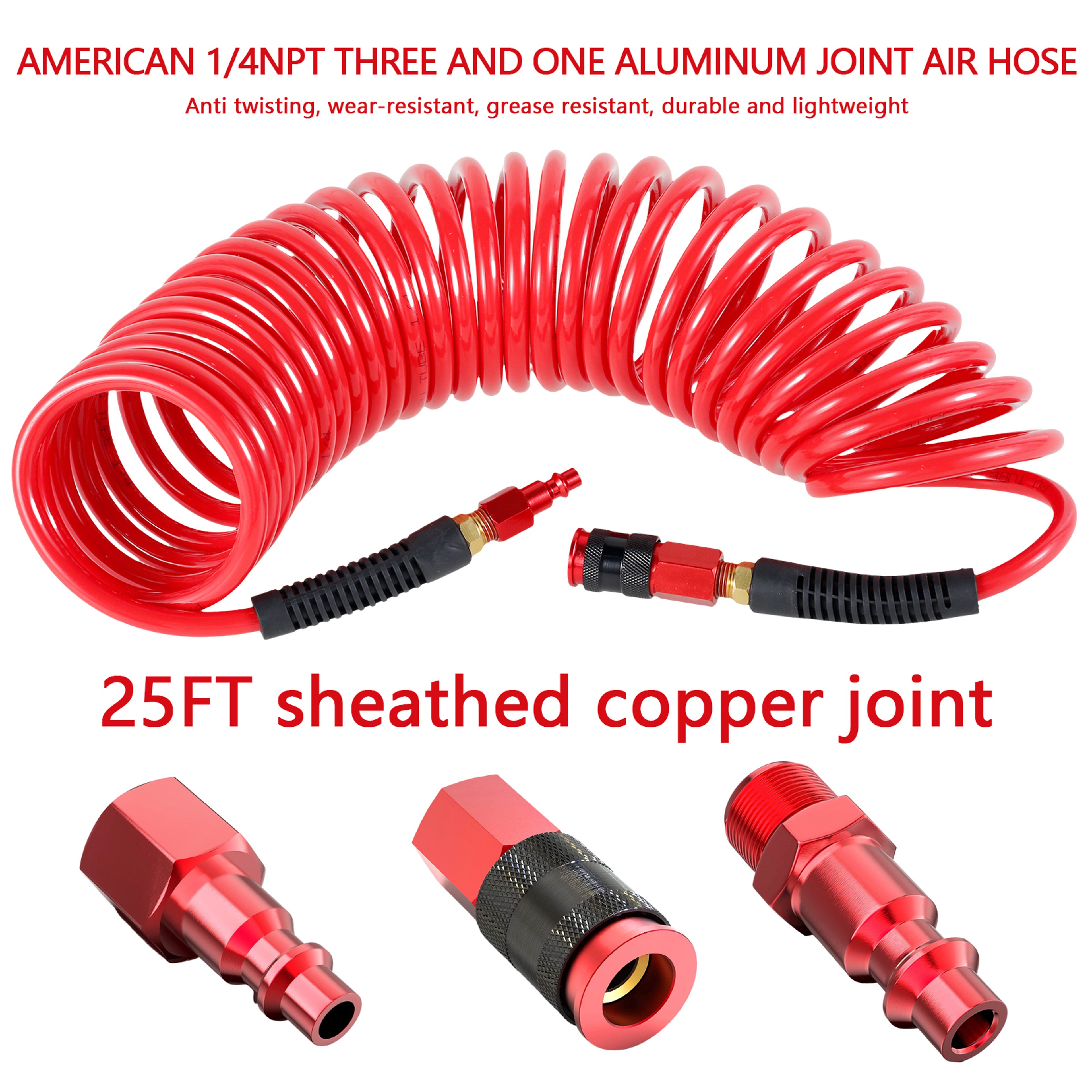 Air Compressor Hose with Coupler, Flexible PU Recoil Air Hose, Anti-Kink Tool Accessory – view 8