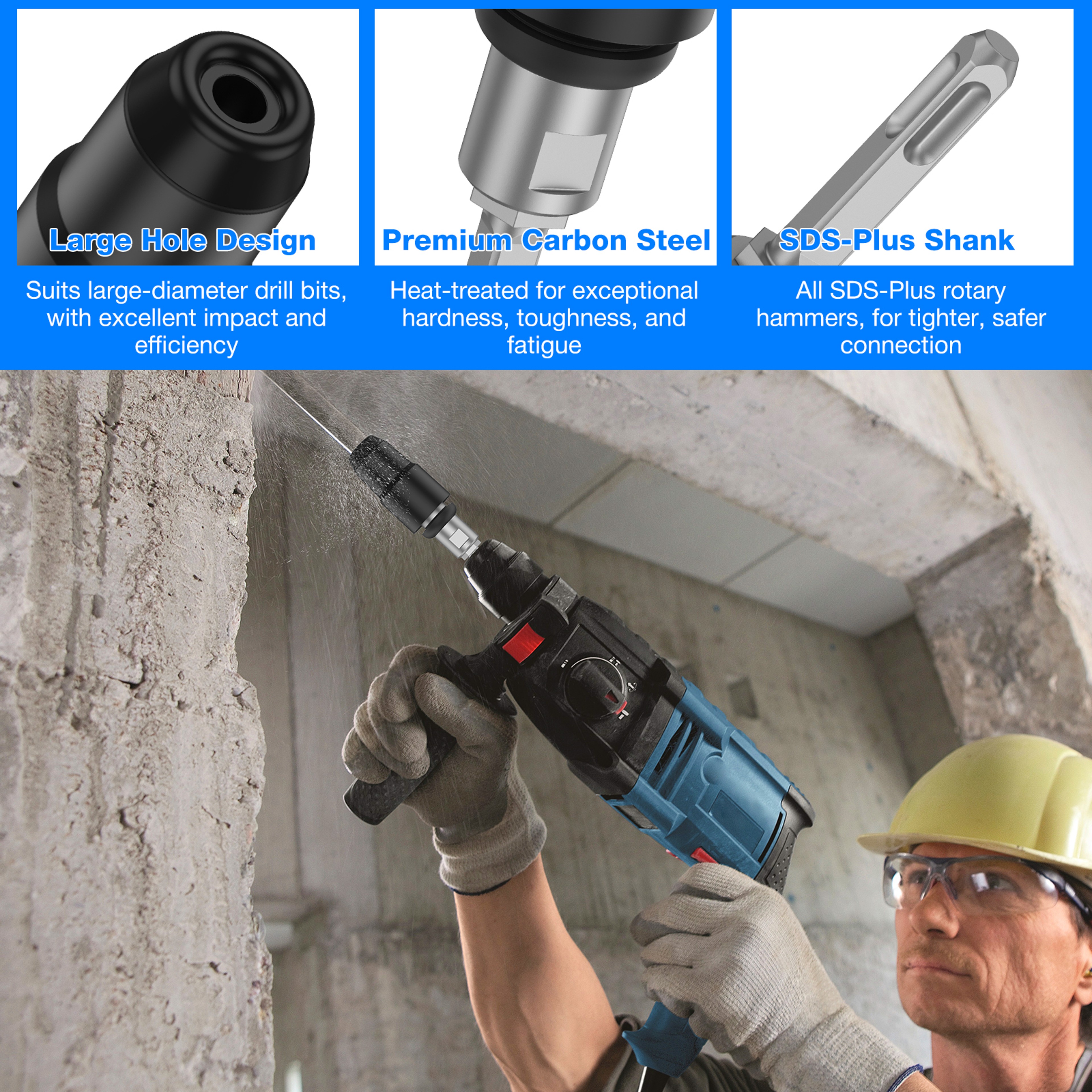 Carbon Steel Drill Bit Adapter for Rotary Hammer Drills, Labor Saving Converter Shank Tool, Concrete Drill Bit Adapter – view 5