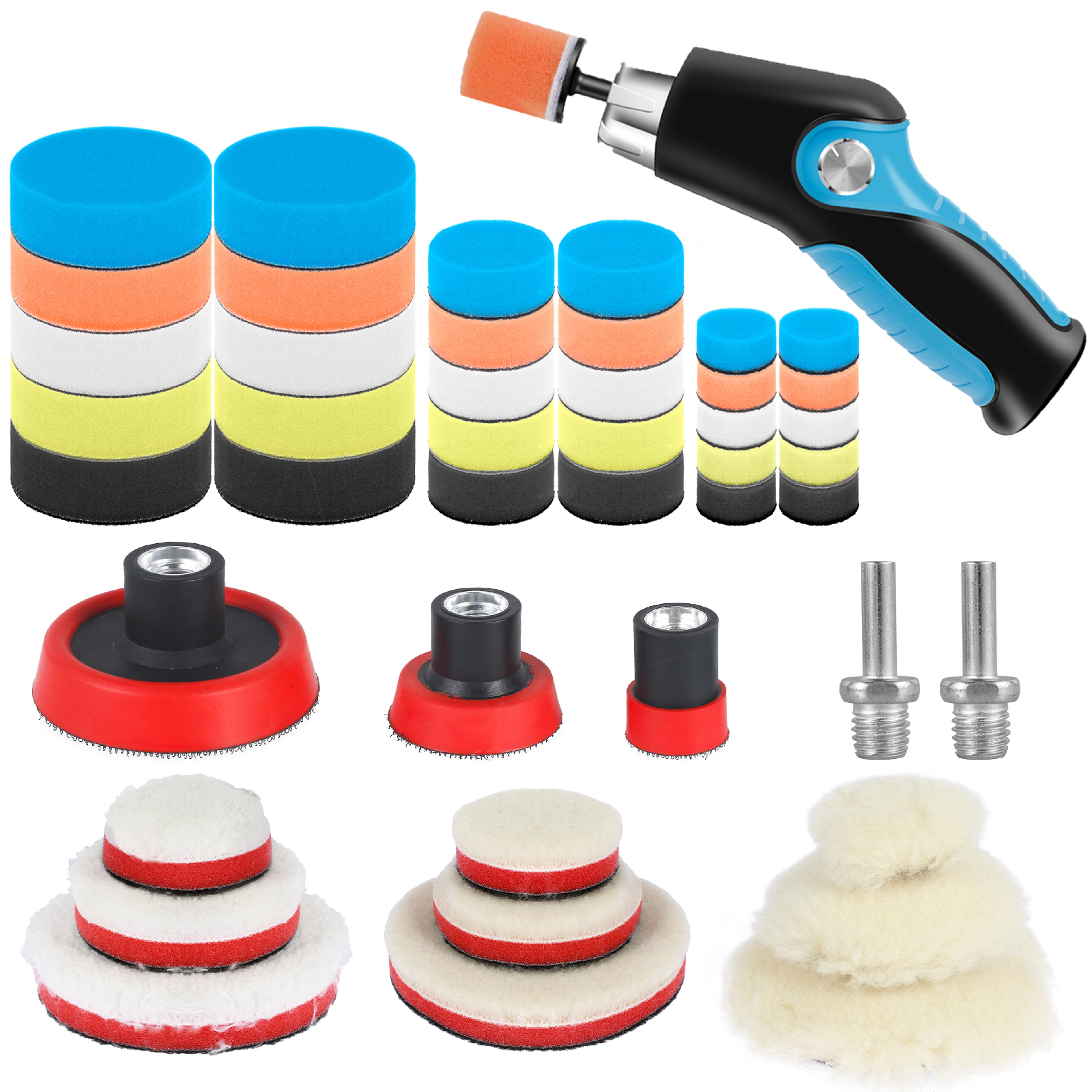 Car Polishing Pad Kit Microfiber Polishing Pads With Thread Adaptors Mix Size Reusable Sponge Pads 0