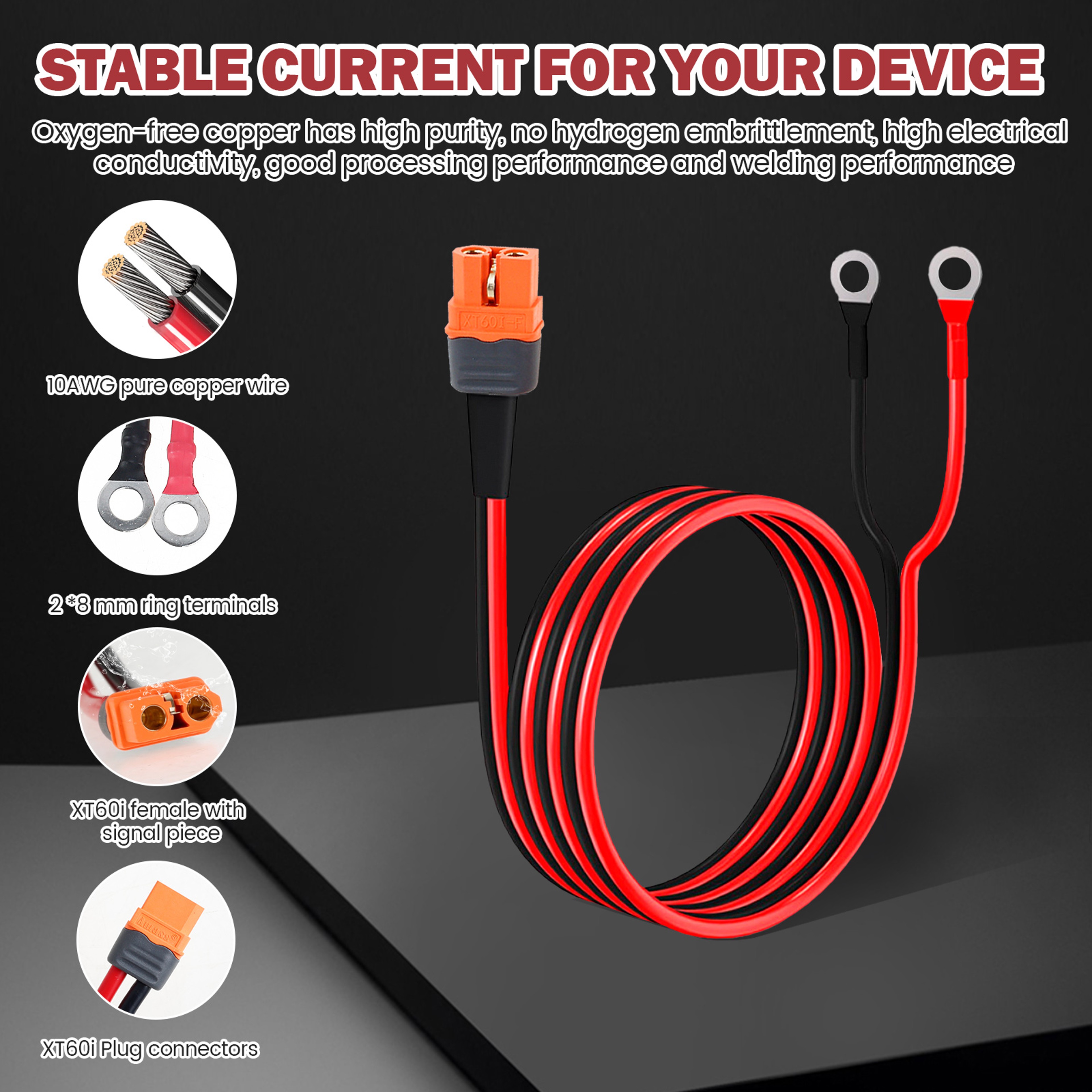 Charge Extension Cable For Solar Electric Vehicle Convenient Ring Terminal Cable Versatile And Safe 1