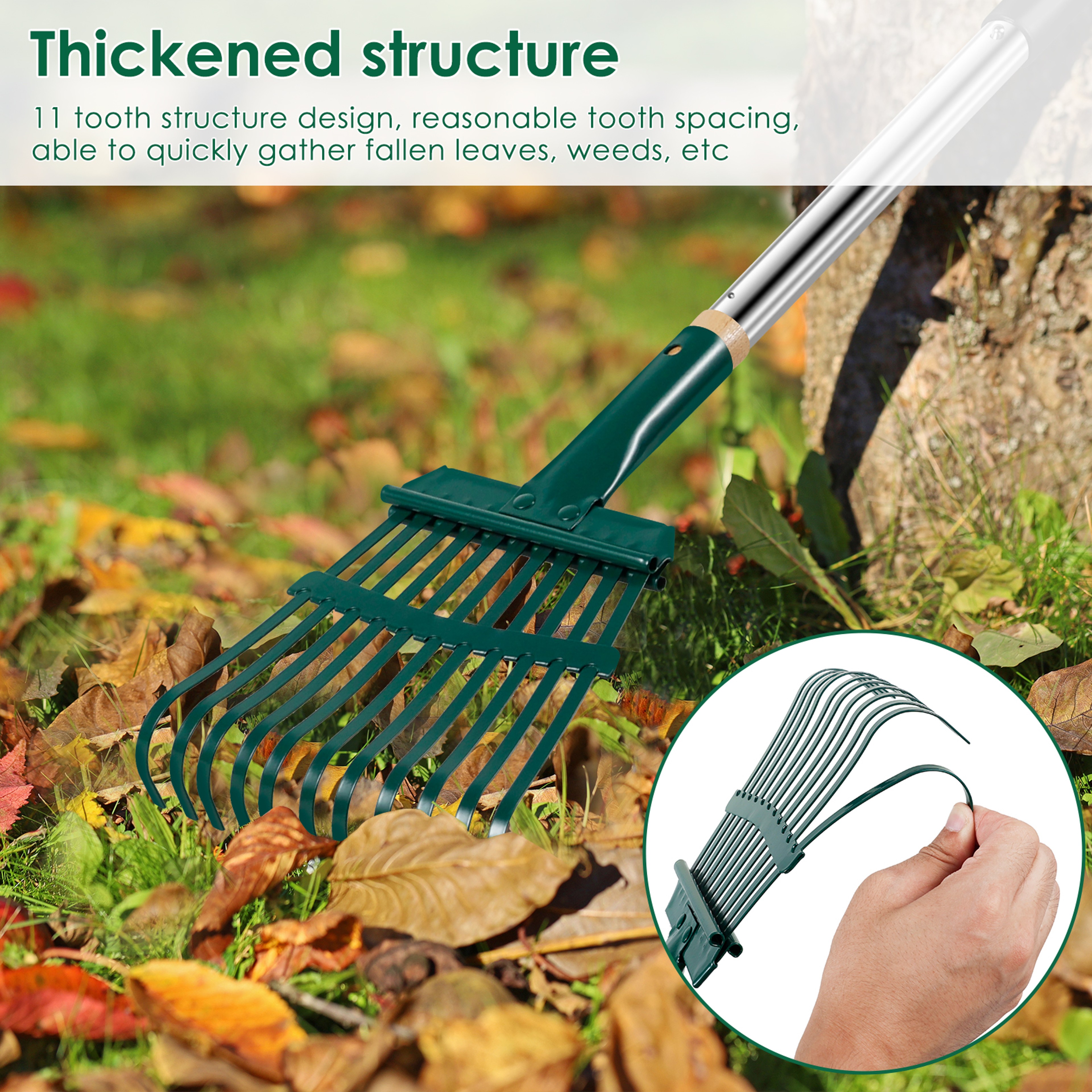 Garden Leaf Rake Adjustable Long Handle Prong High Strength Shrub Rake For Flower Bed Cleaning 3