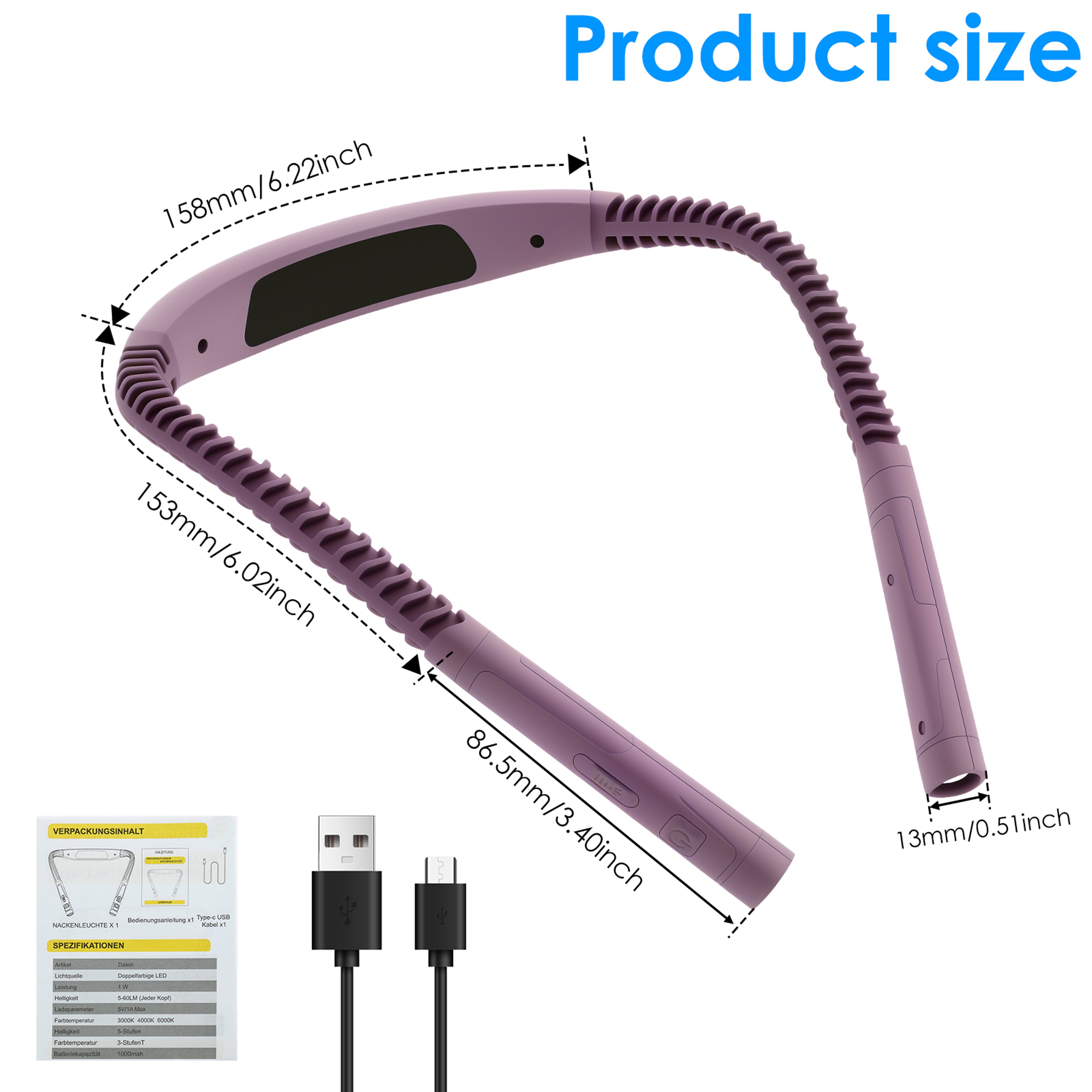 LED Neck Reading Light Speed Brightness Adjustable Type C Rechargeable Bendable Neck Light For Read 5