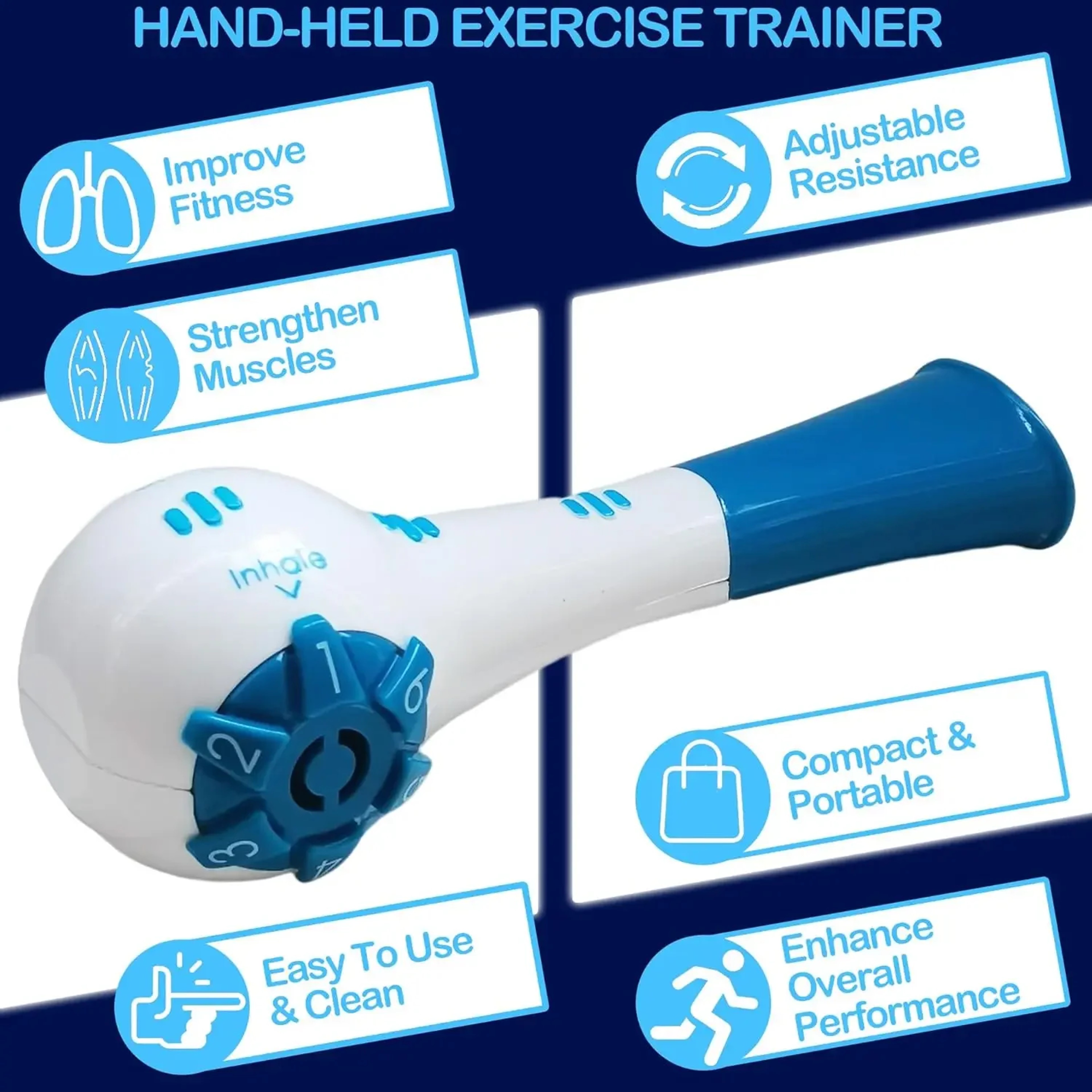 Adjustable Resistance Breathing Trainer for Lung Capacity and – view 2