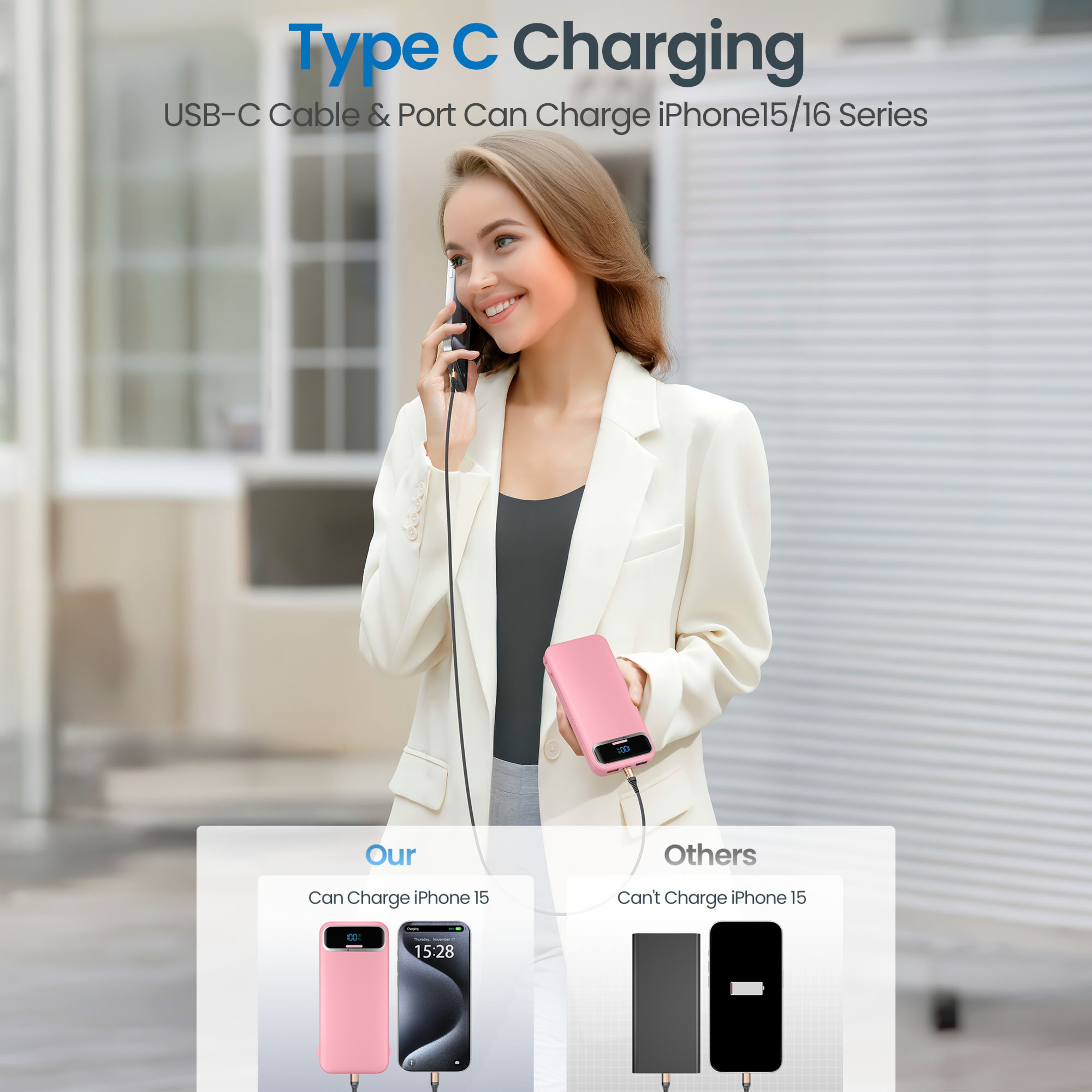 Ultra Thin 12000mAh Fast Charging Power Bank with Built In Cables and AC Plug1 – view 3