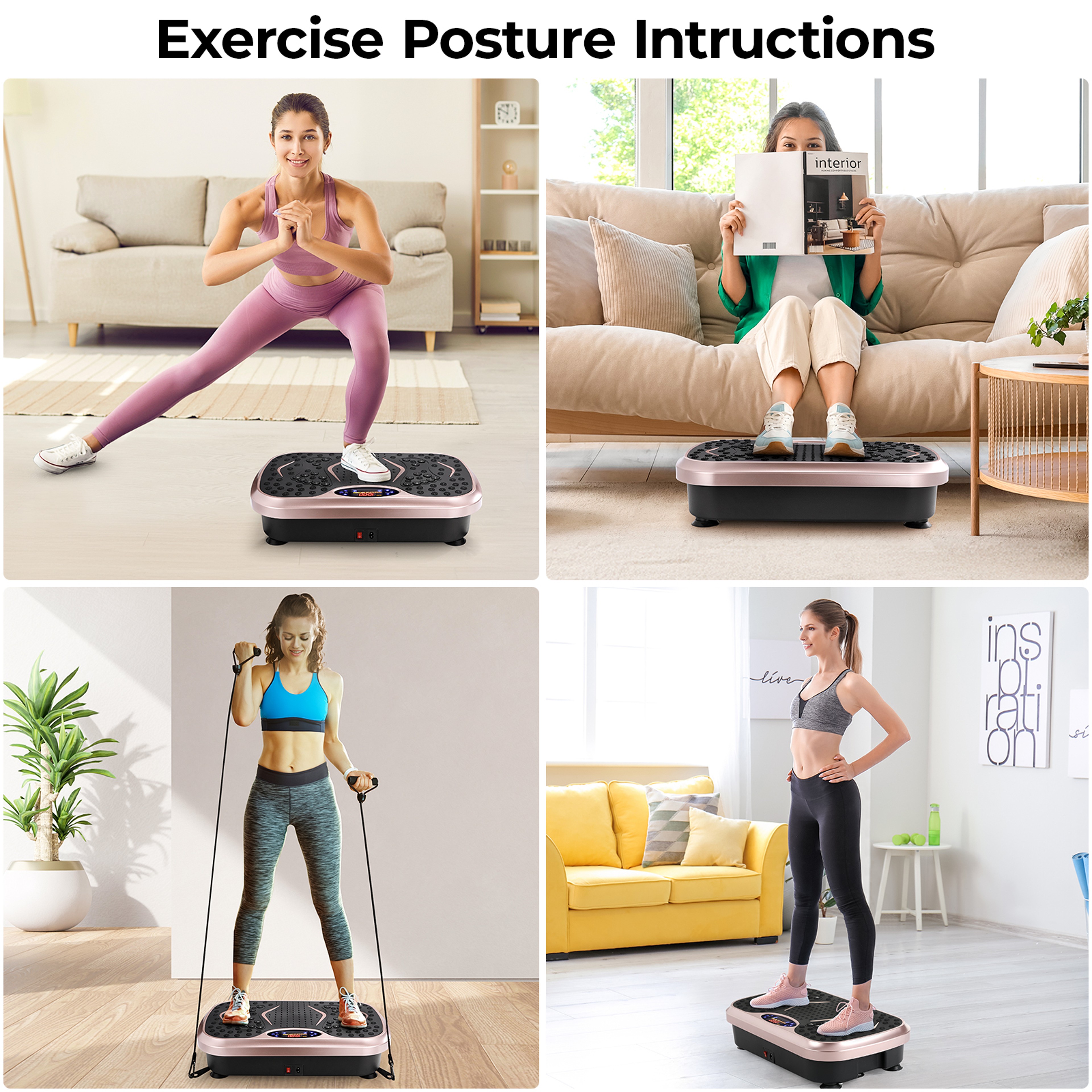 Vibration Plate Exercise Machine For Home Fitness With Loop Bands And Full Body Training 5