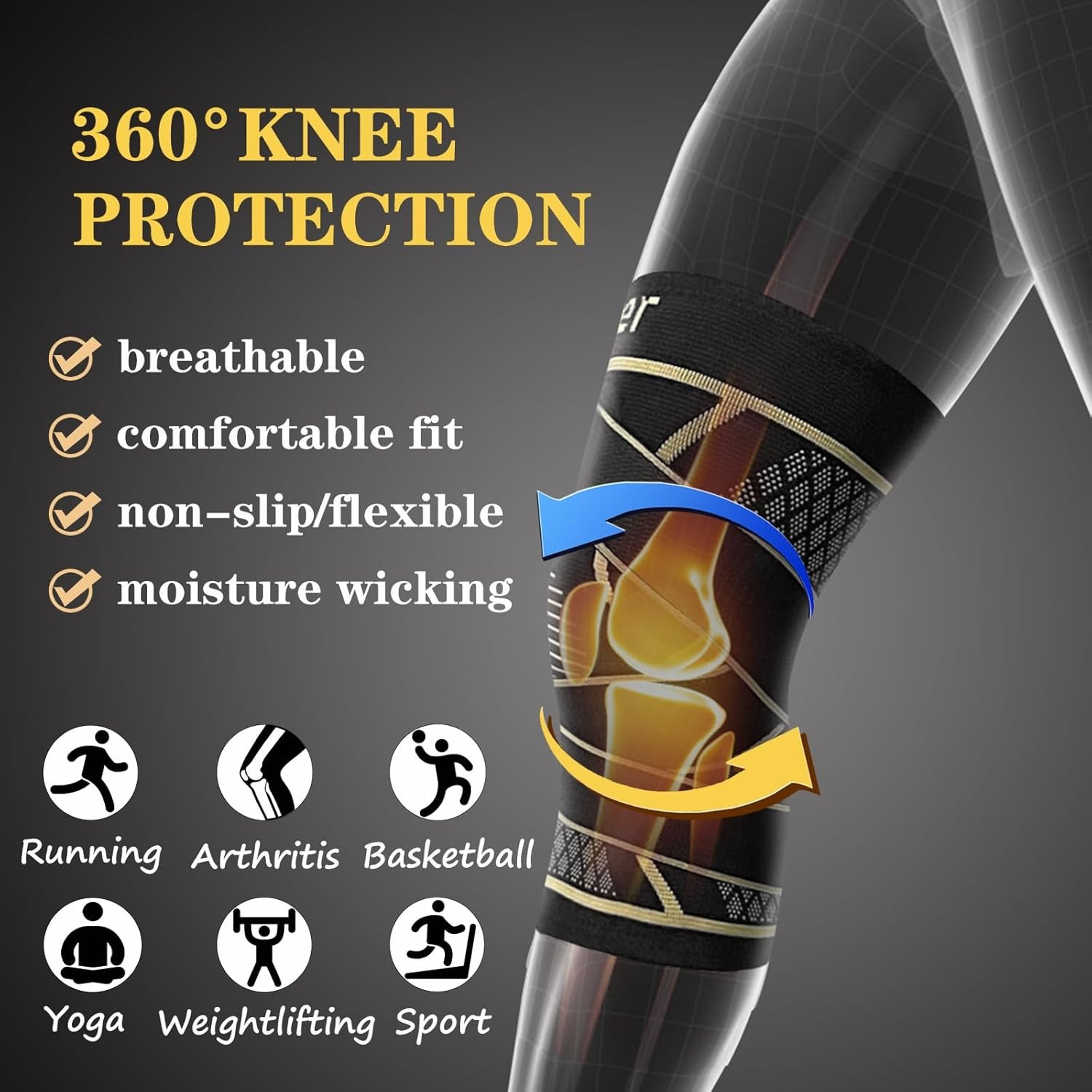 Copper Knee Brace with Strap for Arthritis Support and Meniscus Tear Compression – view 4