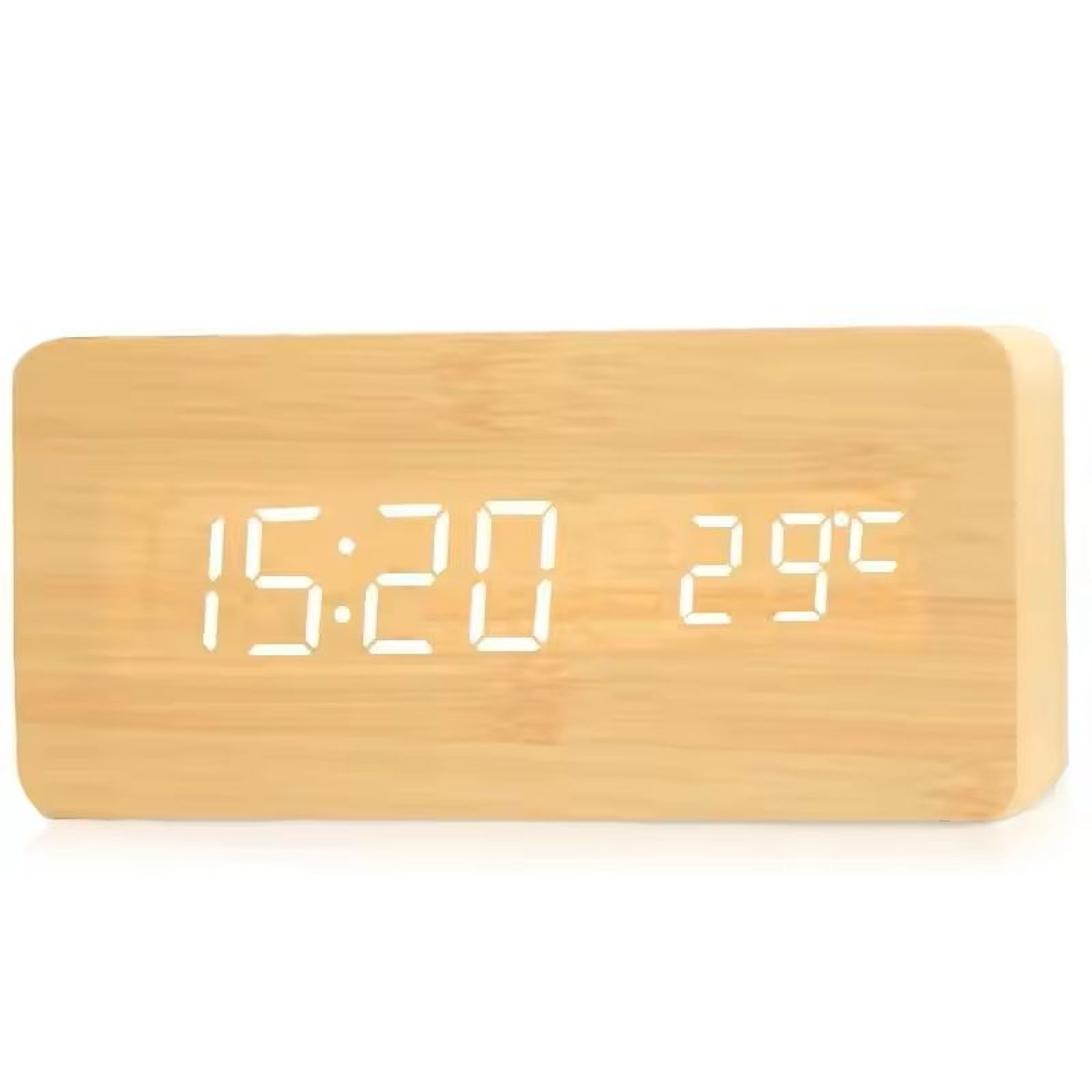 Wooden Digital LED Alarm Clock  Minimalist Desk And Bedside Clock With Temperature And Sound Contro 1
