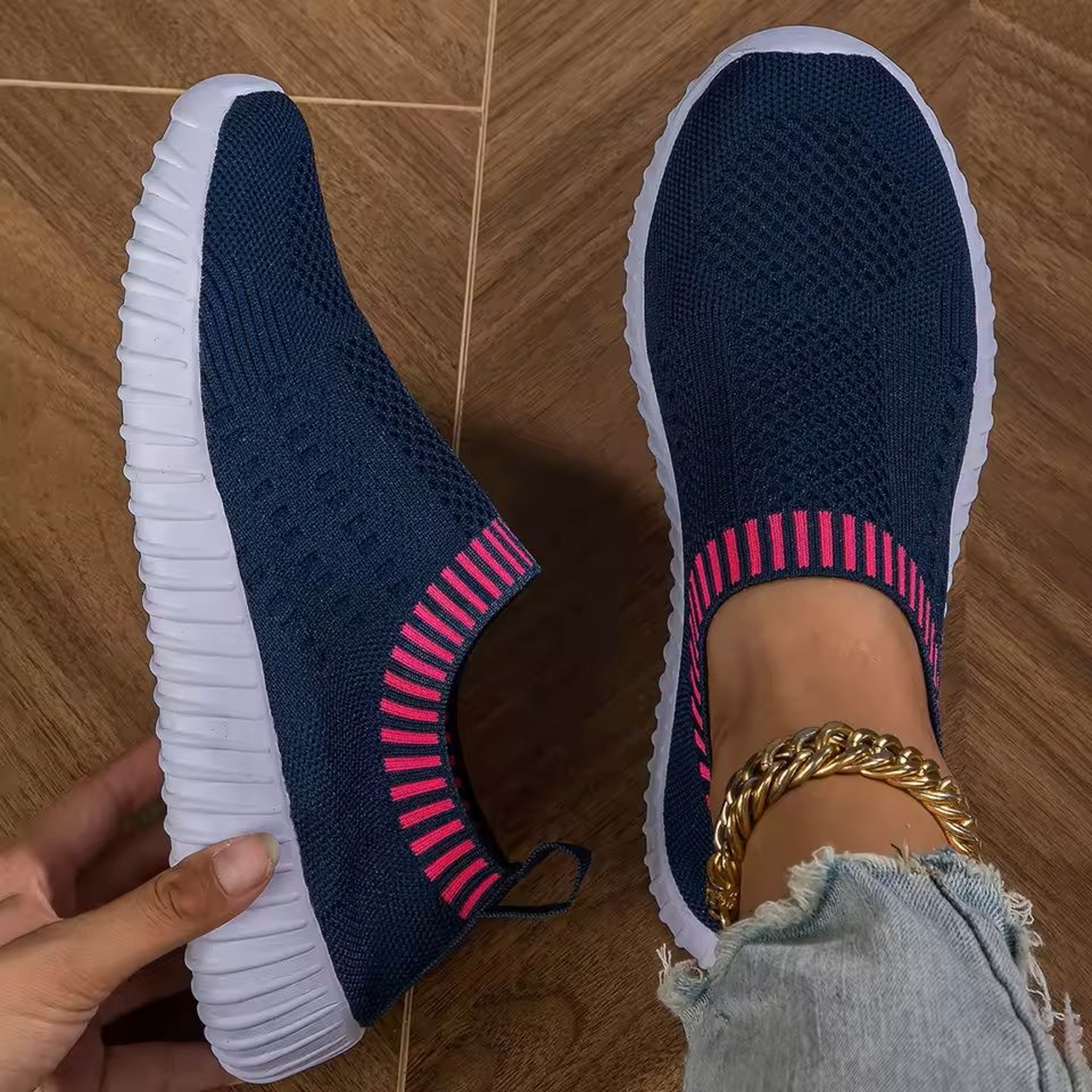 Womens Breathable Knit Sneakers Lightweight Lace Up Outdoor Mesh Shoes 5
