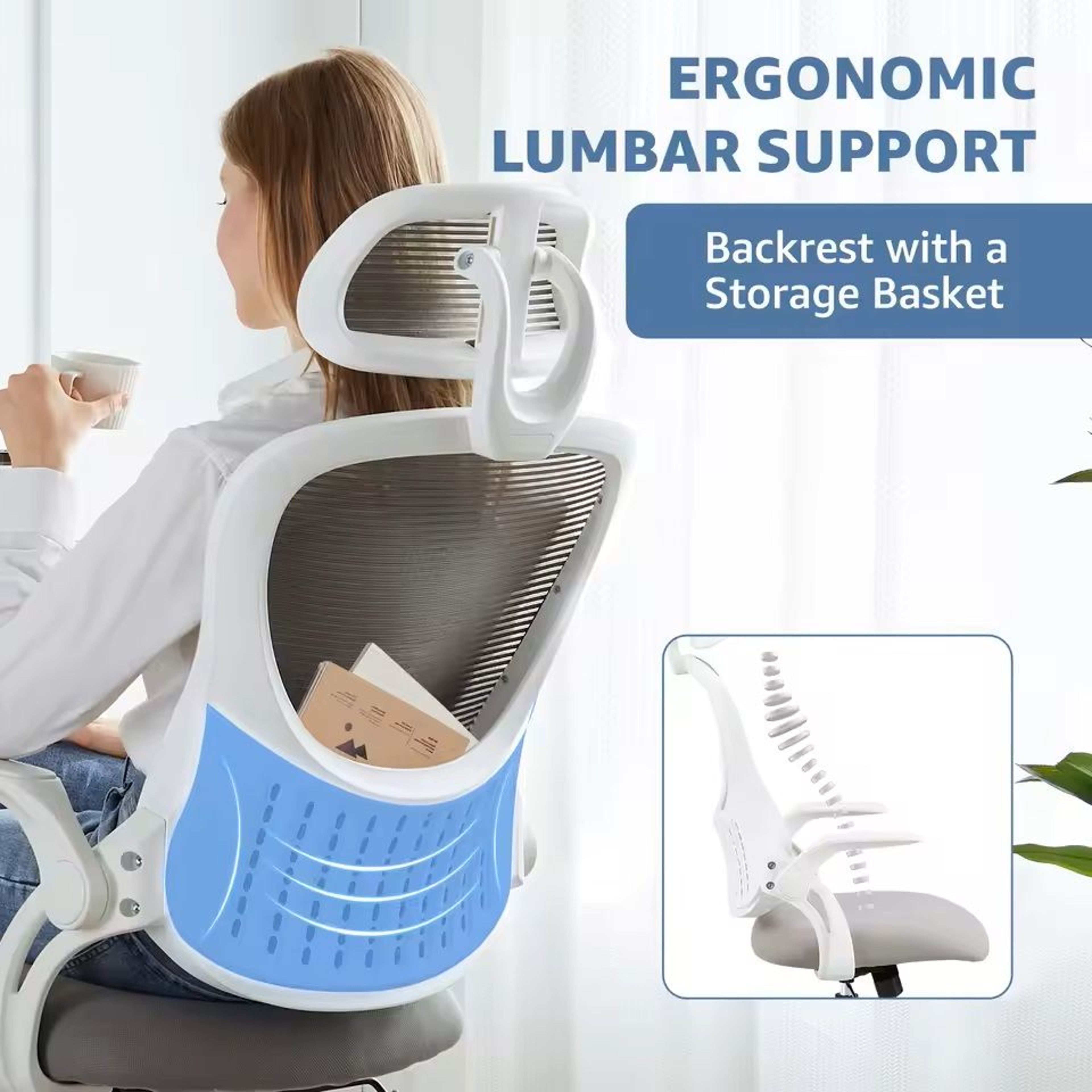 Ergonomic Mesh Office Chair With FlipUp Arms And Adjustable Headrest 8