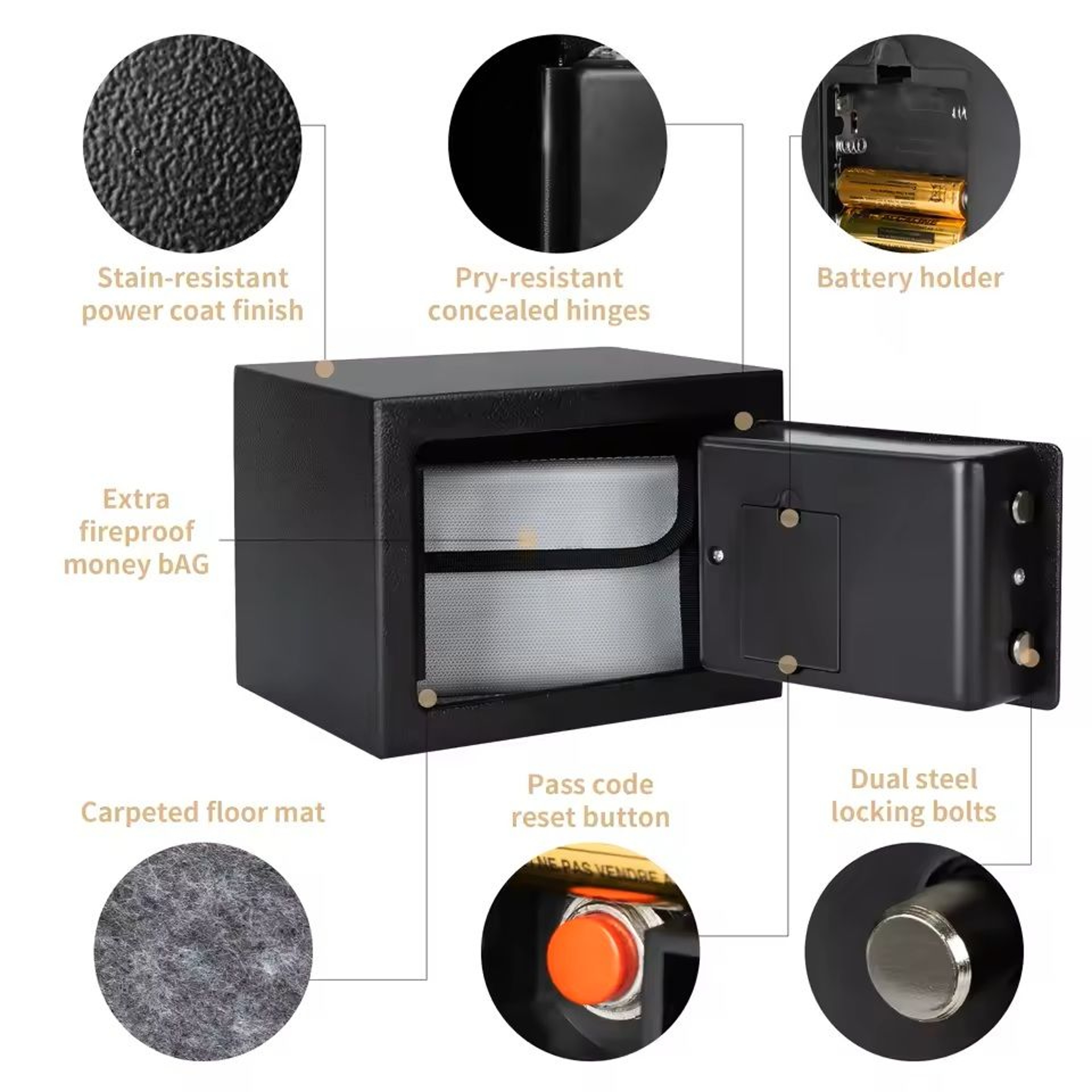Steel Digital Safe Box With Electronic Lock And Fireproof Money Bag For Home Security 3