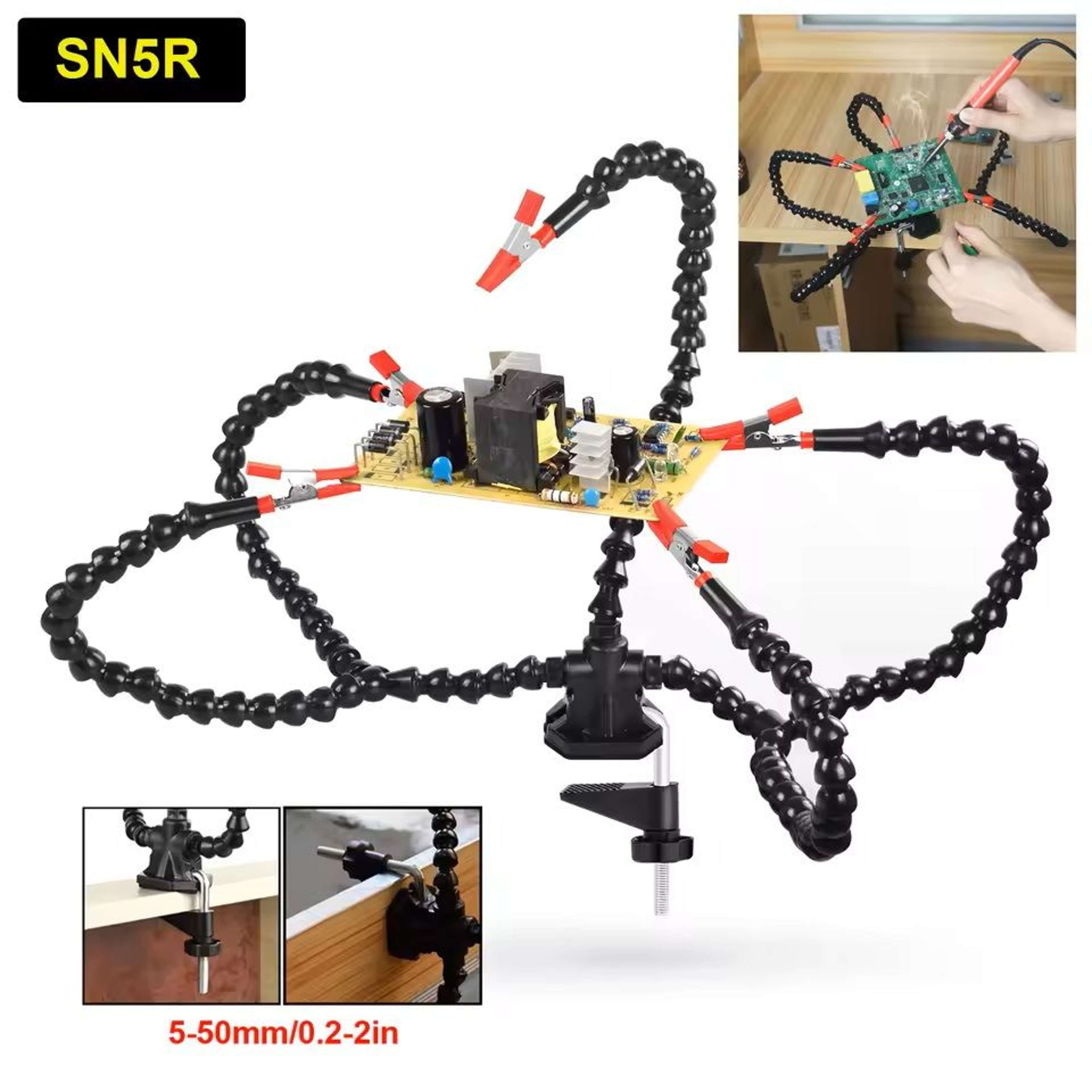 Soldering Station Helping Hand Tool With Flexible Arms And Clamp Base 11