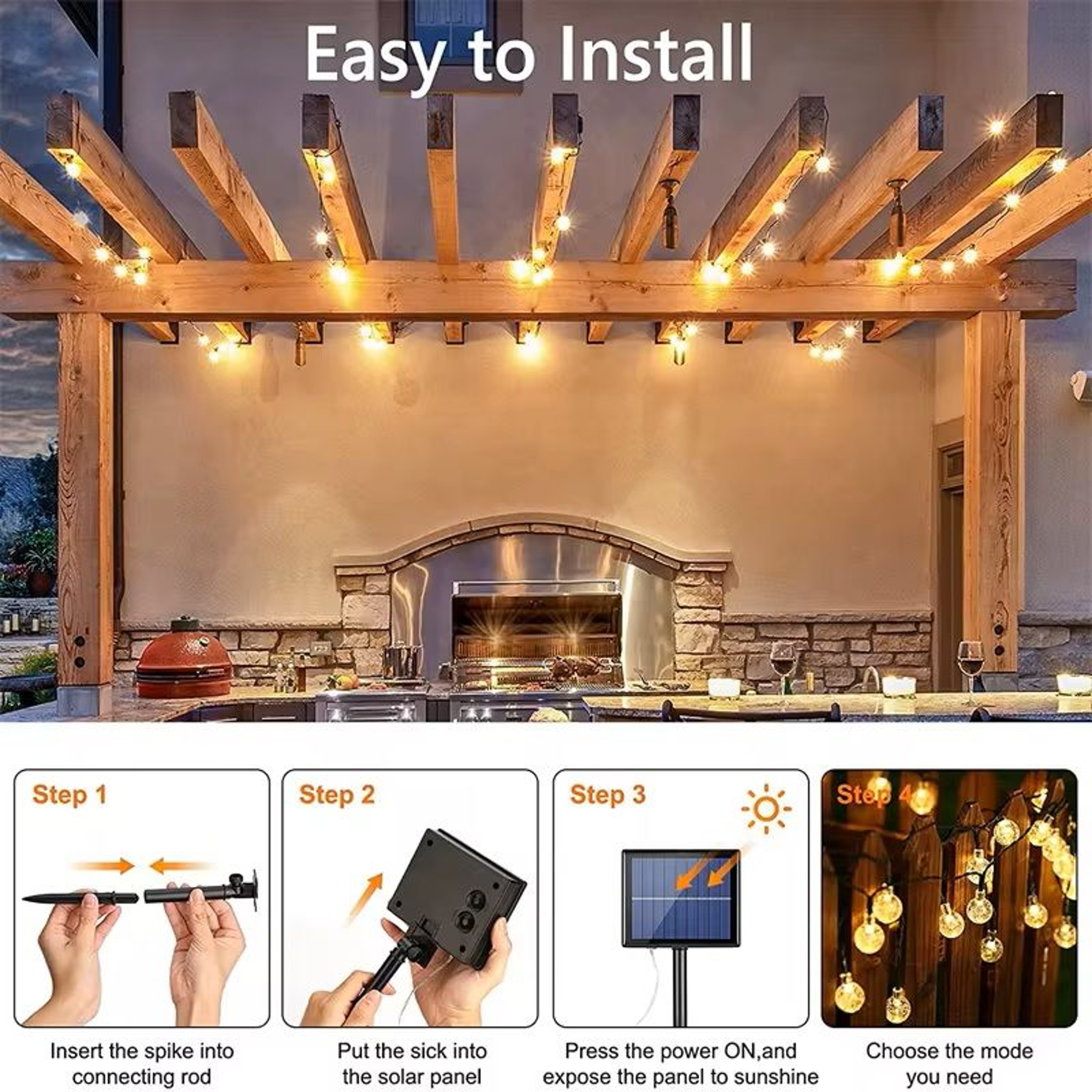 LED Solar String Lights Outdoor Waterproof Crystal Globe Lights With 8 Modes 6