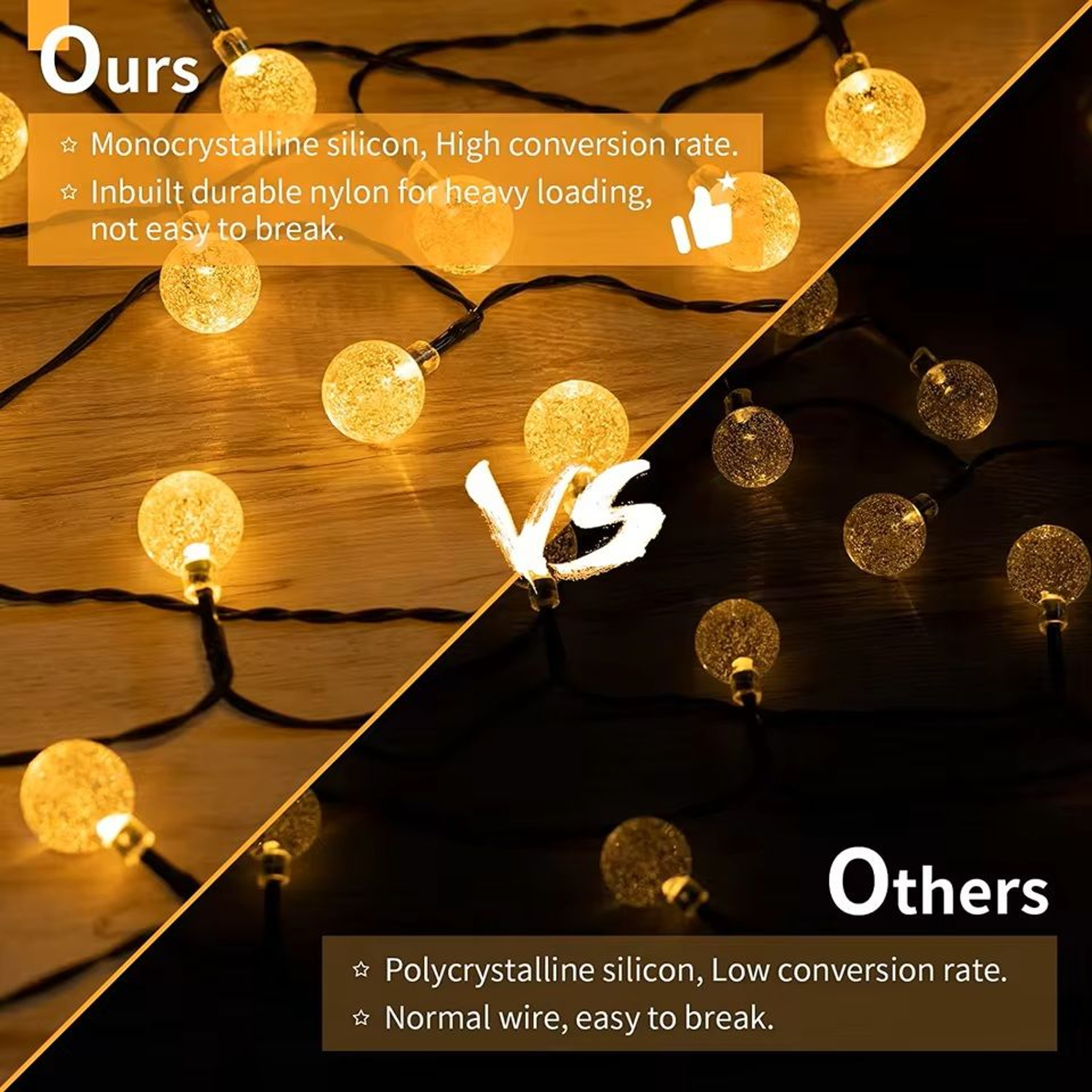 LED Solar String Lights Outdoor Waterproof Crystal Globe Lights With 8 Modes 8