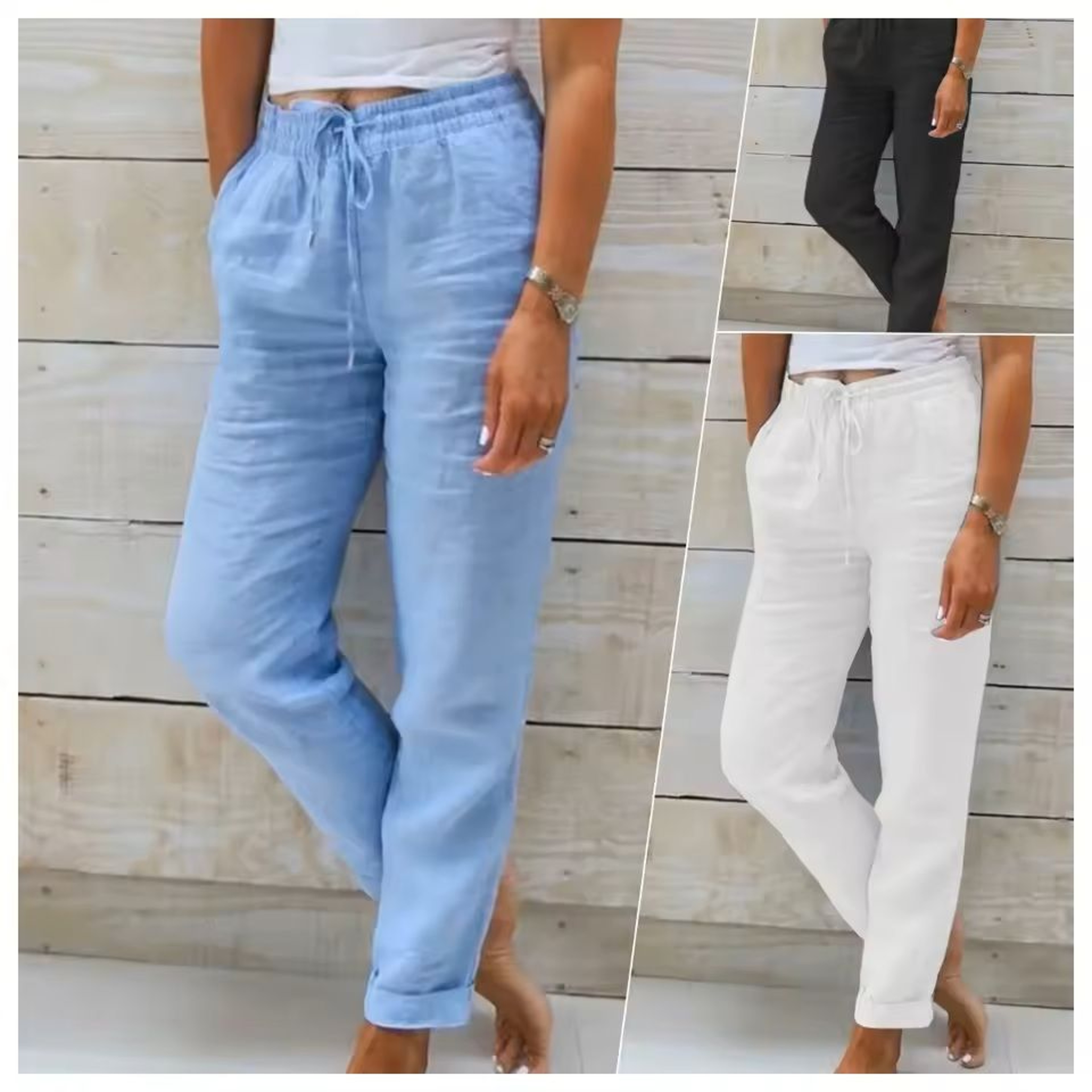 High Waist Cotton Linen Pants  Lightweight Summer Trousers For Women 0
