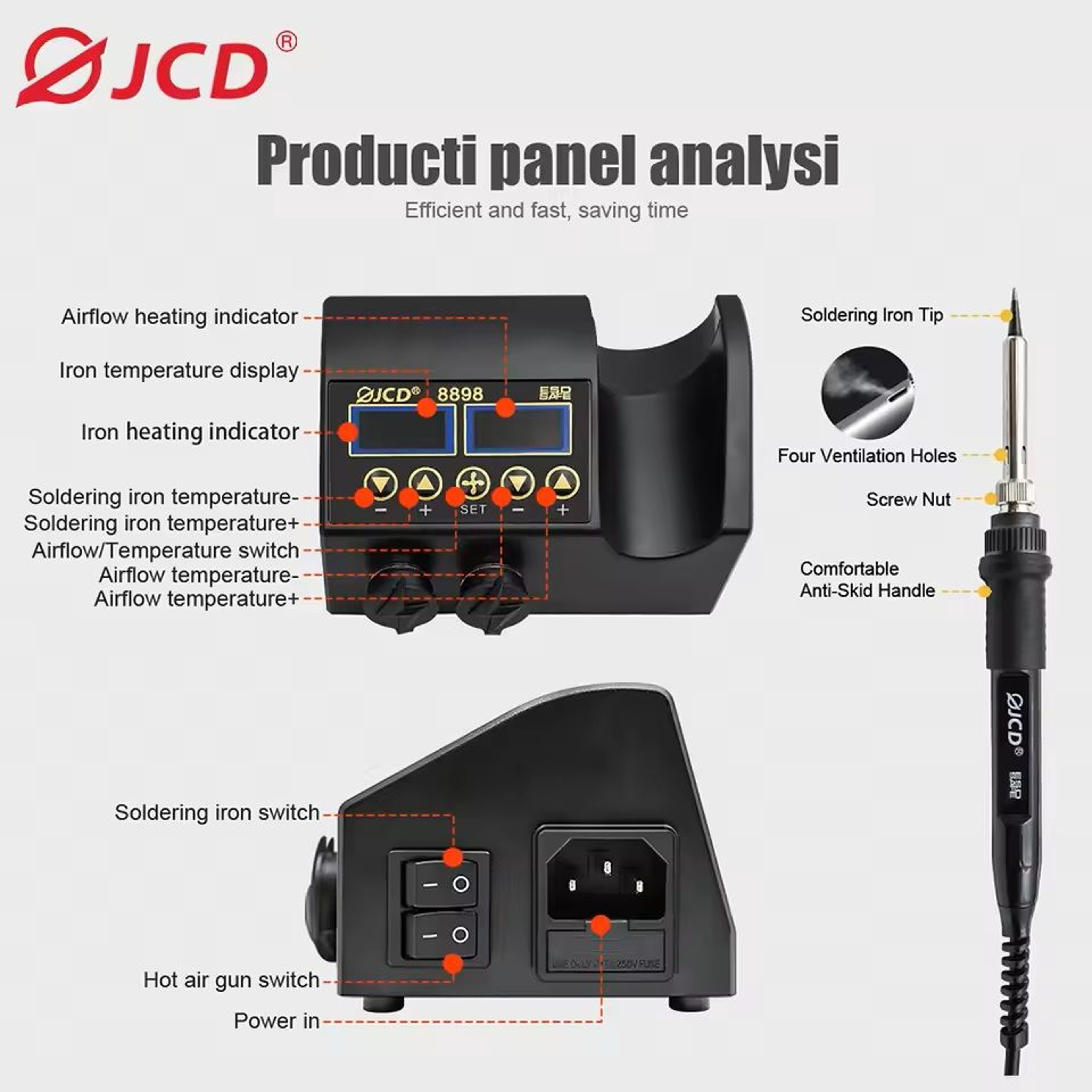 HighPower 2in1 Soldering Station With Hot Air Gun And Adjustable Temperature 4