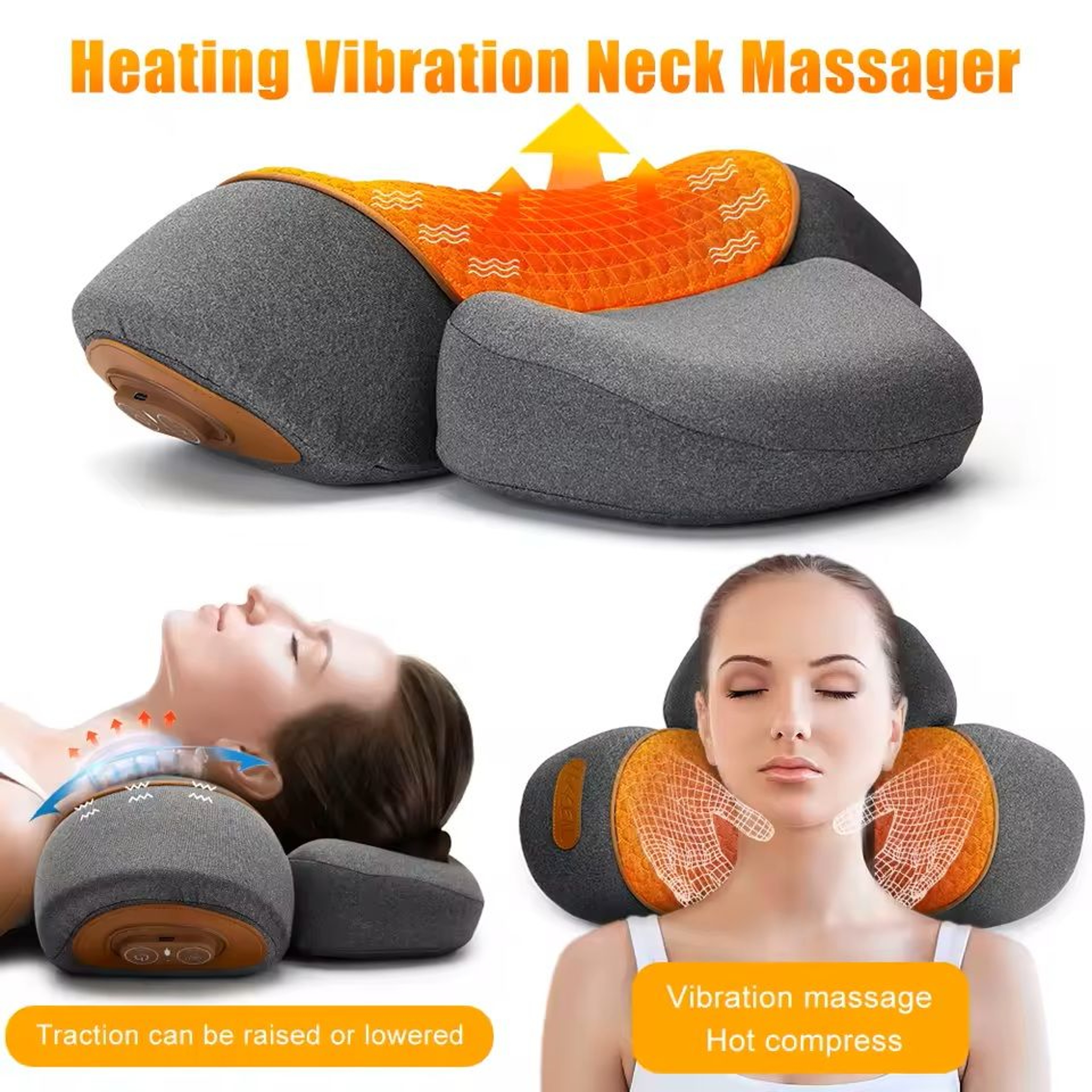 Electric Neck Massager Pillow With Heat And Vibration For Cervical Support 0