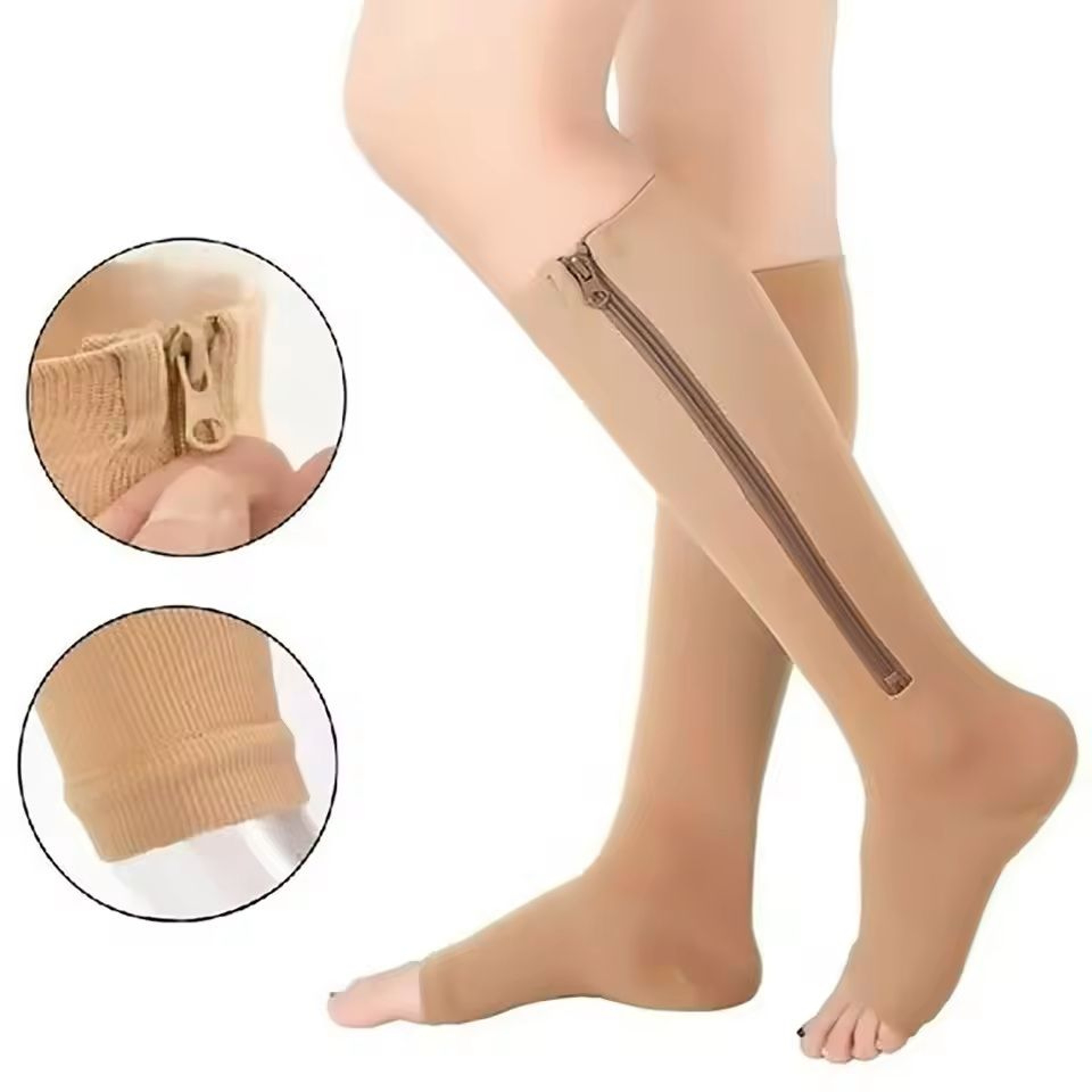 Compression Socks Open Toe Zipper Support Knee High Socks 0