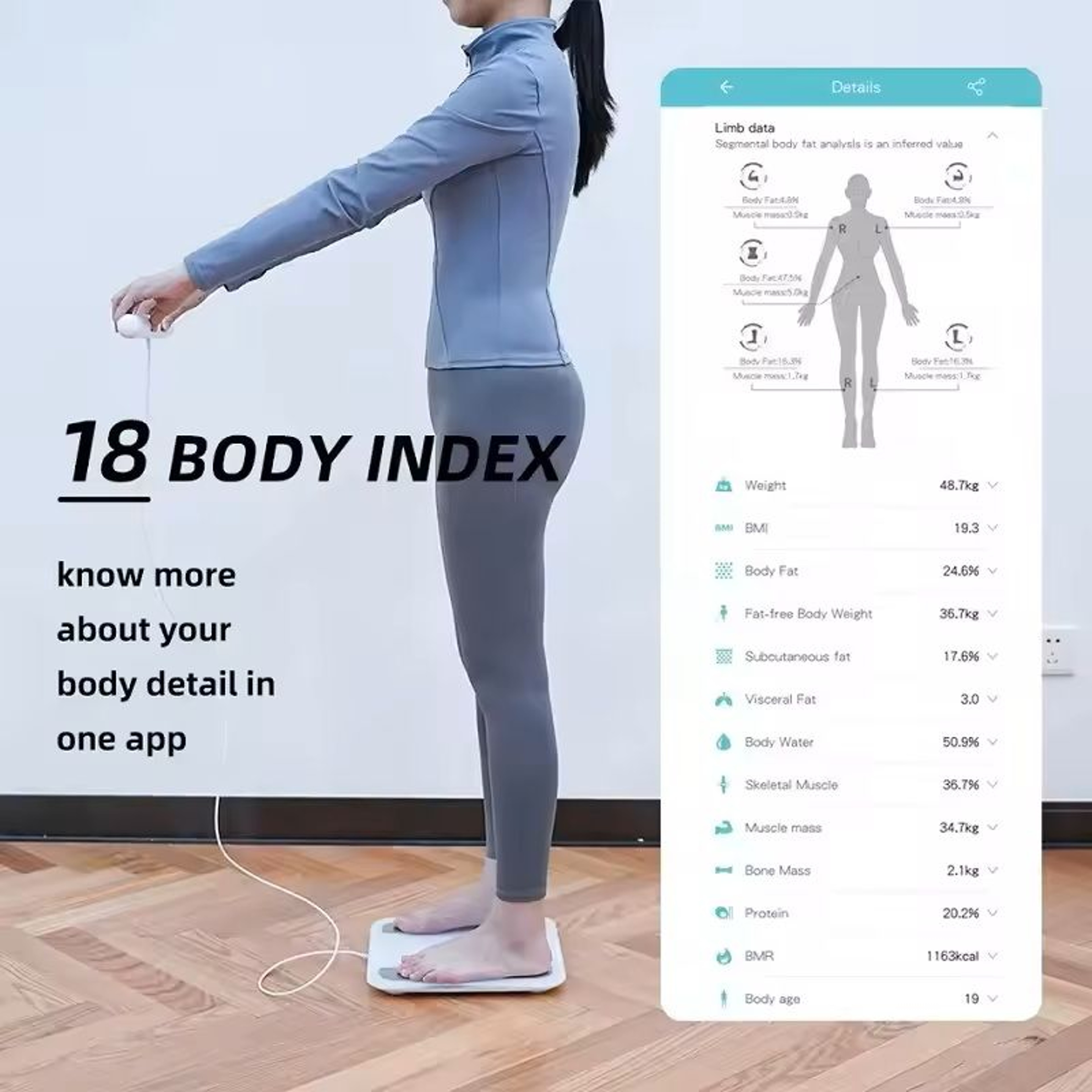 Smart Bioimpedance Body Fat Scale Digital Weight Analyzer 5