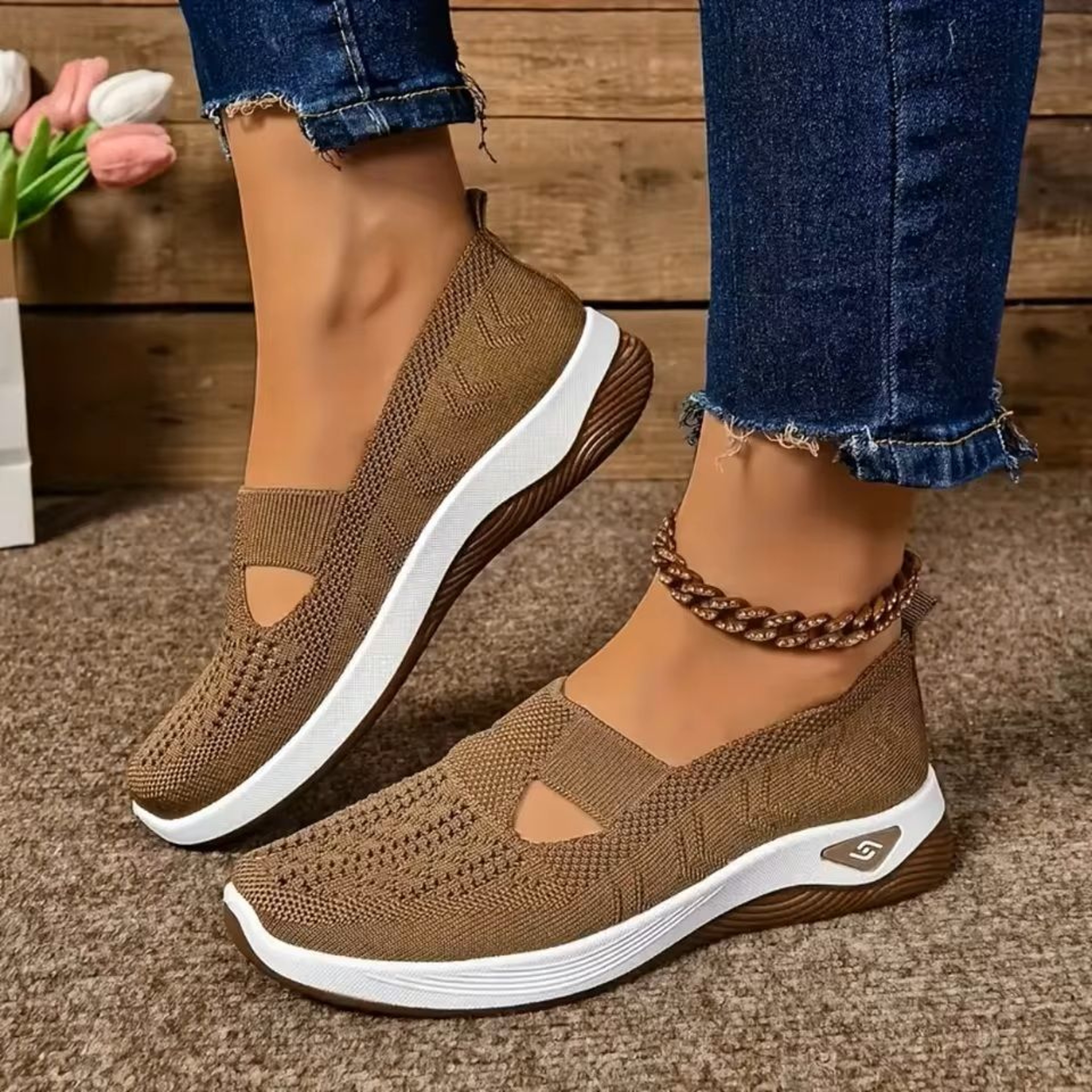 Womens Breathable Knit Sneakers Low Top Casual Shoes 9