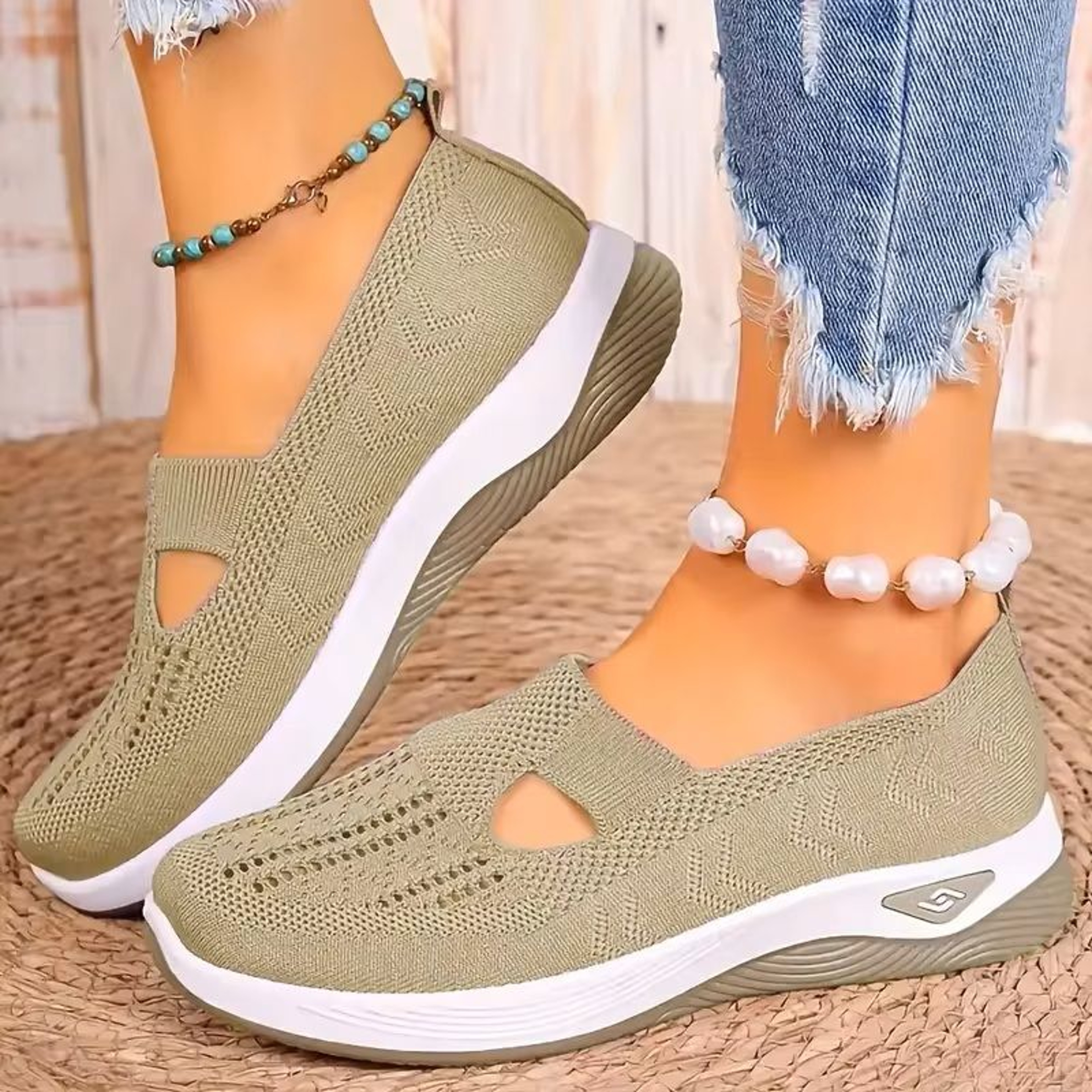 Womens Breathable Knit Sneakers Low Top Casual Shoes 17
