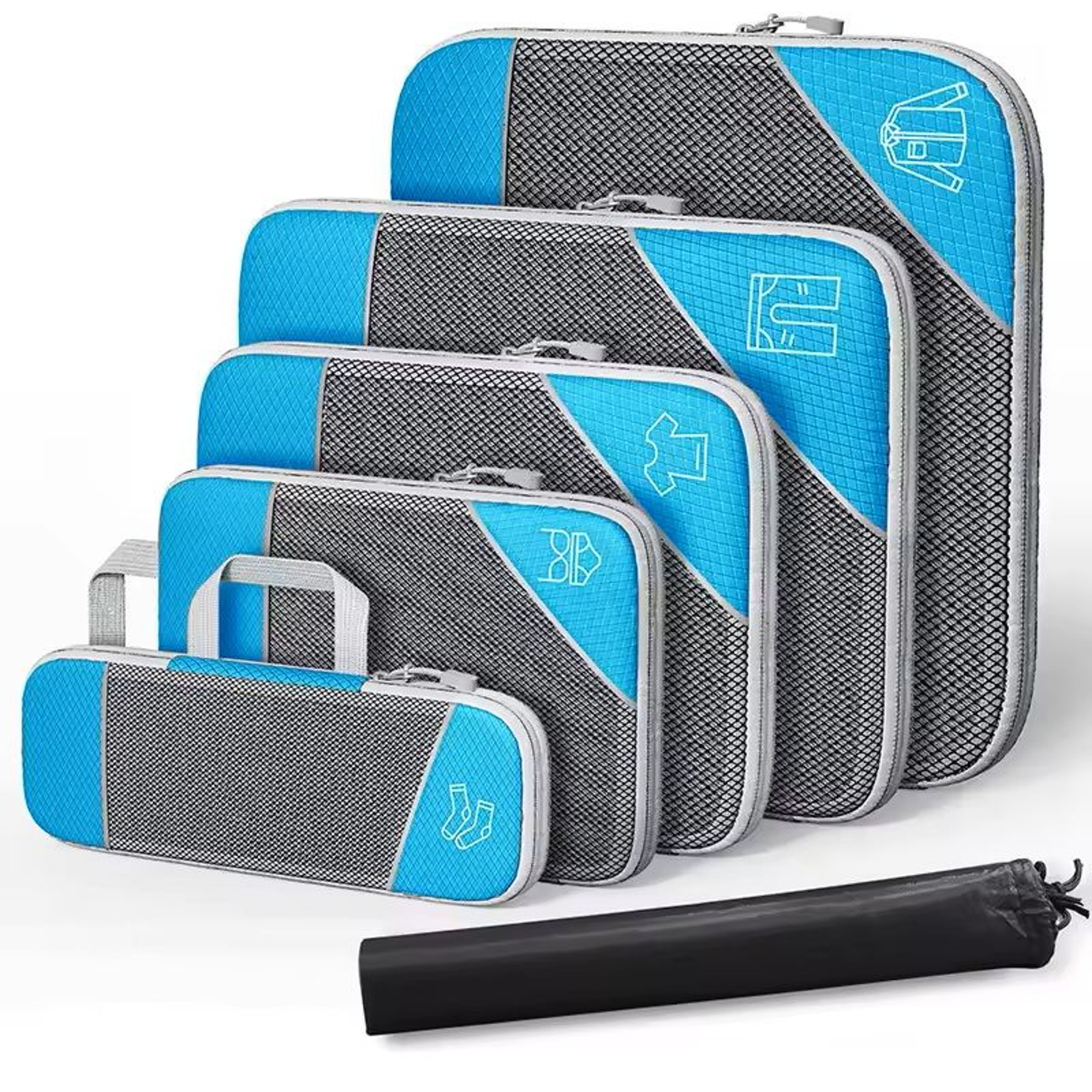 6 Piece Travel Compression Packing Cubes Set With Shoe Bag 9