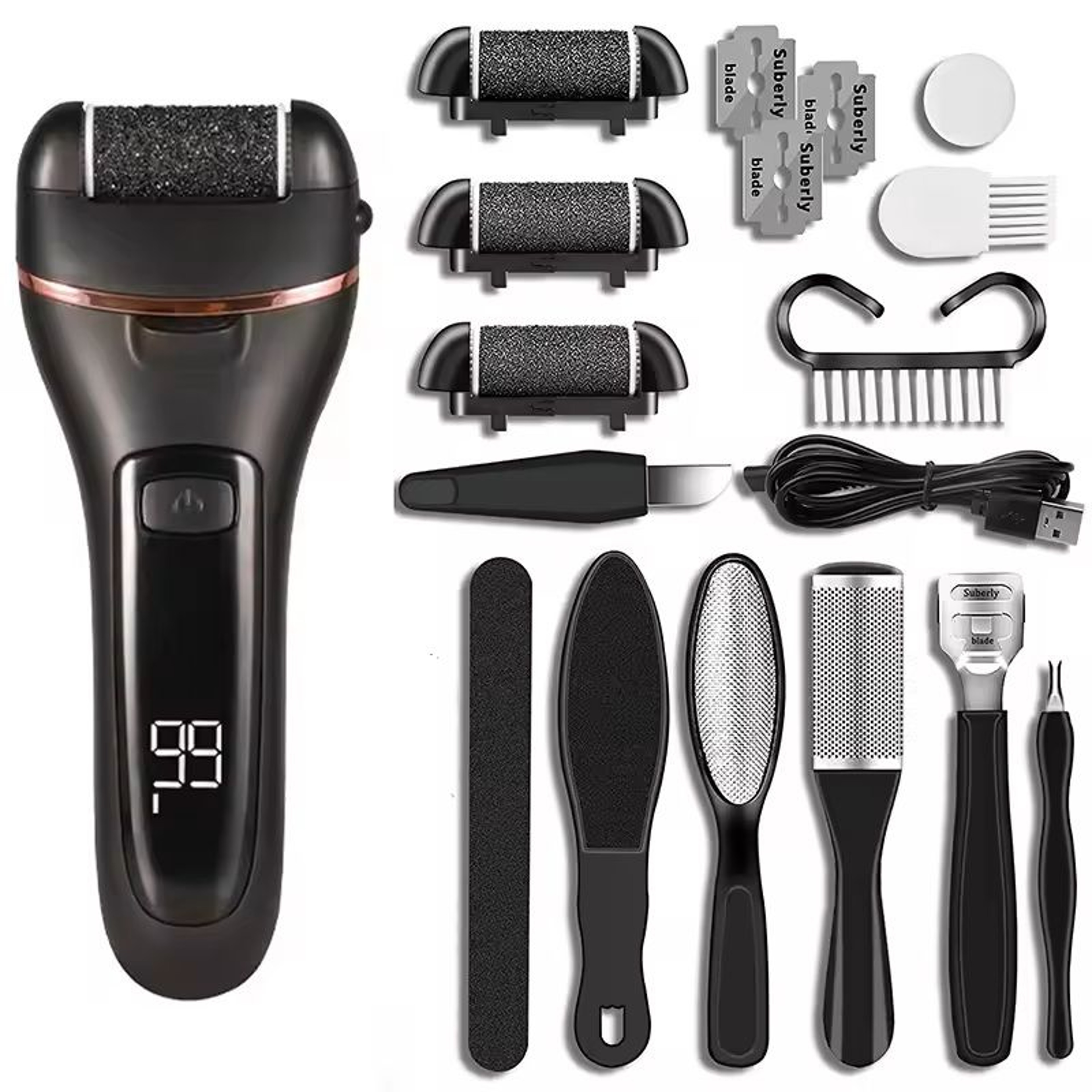 Electric Foot File Callus Remover Rechargeable Pedicure Tool 0