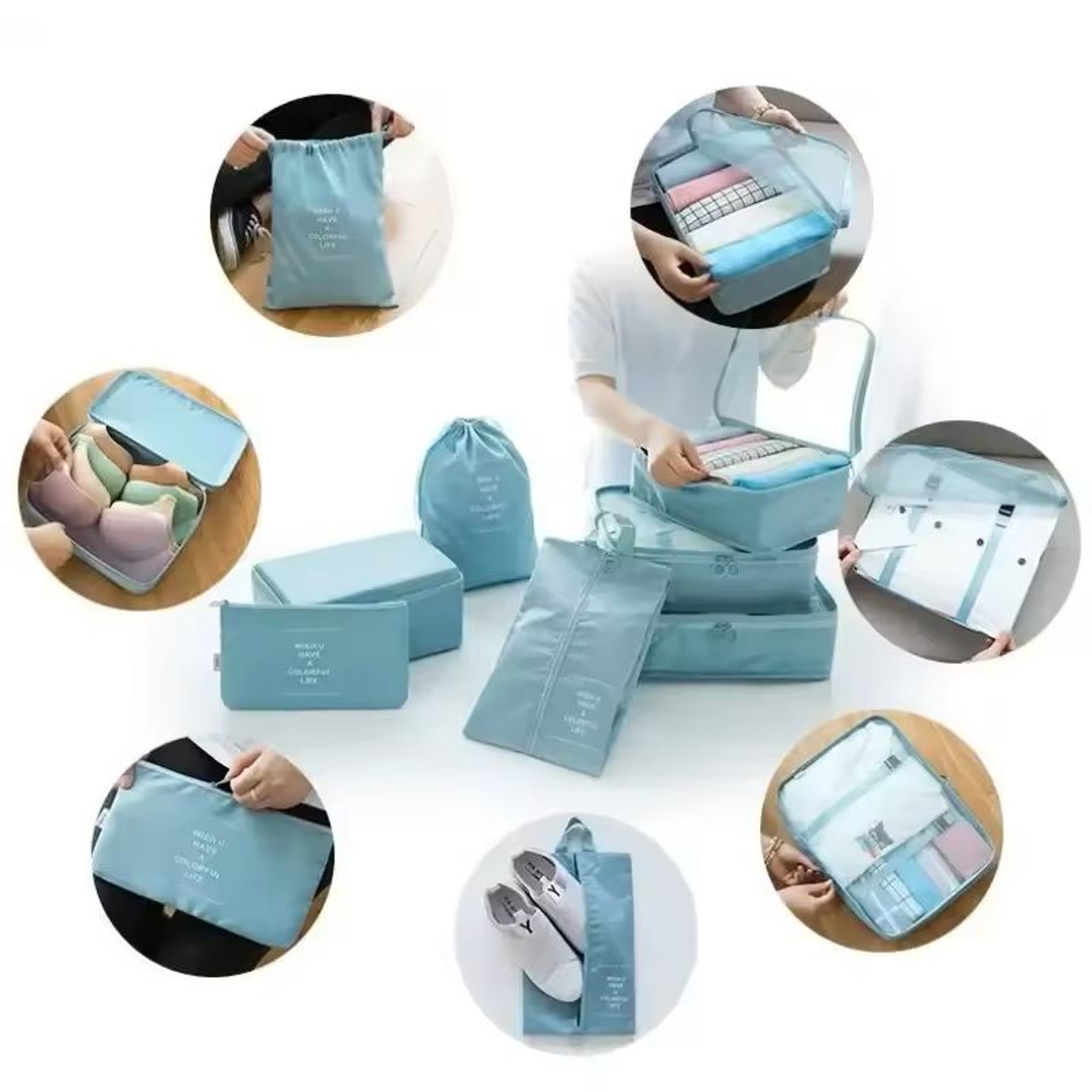 7 Piece Travel Packing Cubes Set With Shoe Bag And Pouches 3