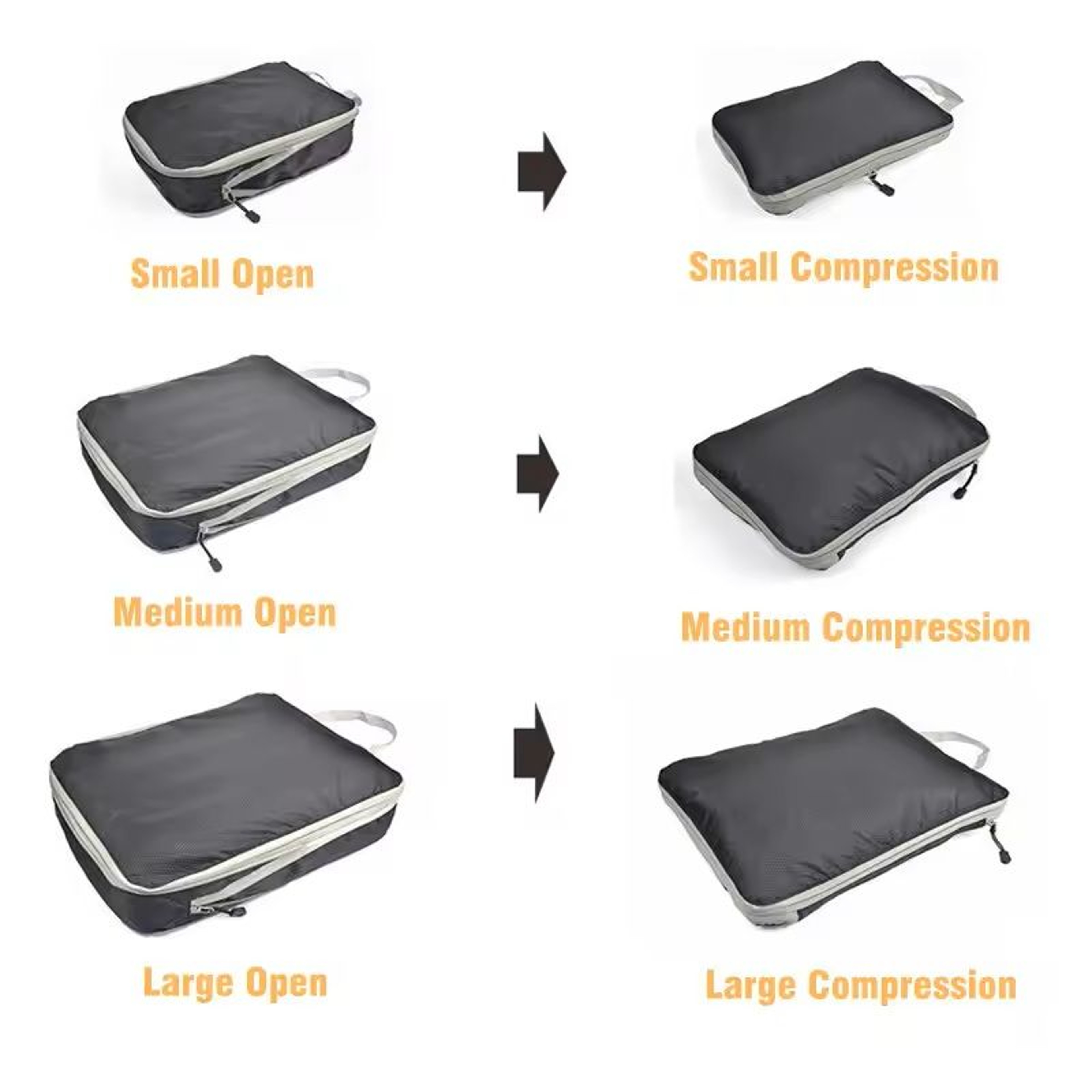 3Piece Compressible Packing Cube Set Waterproof Travel Organizer Bags 3