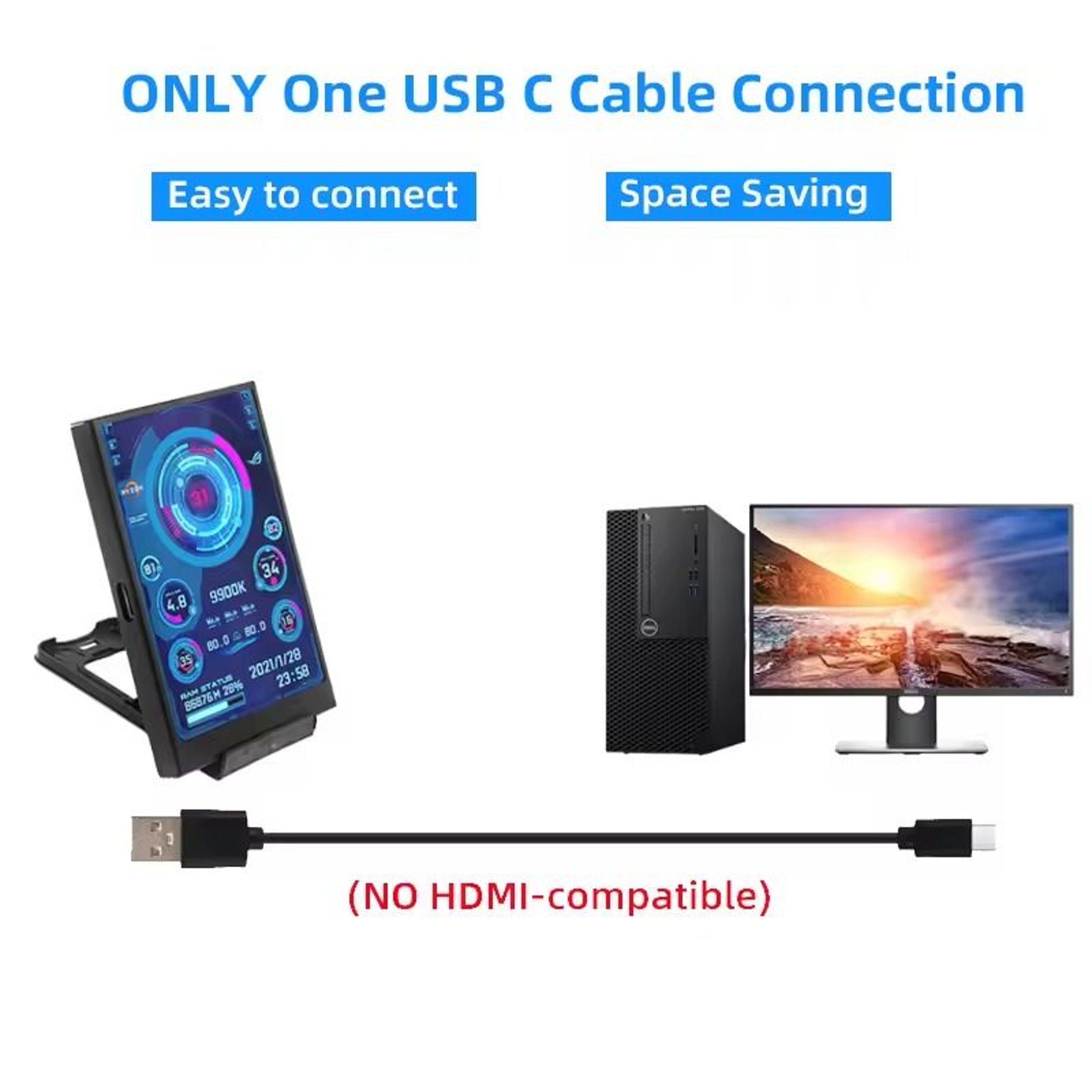 35 Inch USB TypeC Secondary Display For CPU GPU RAM Monitoring 2