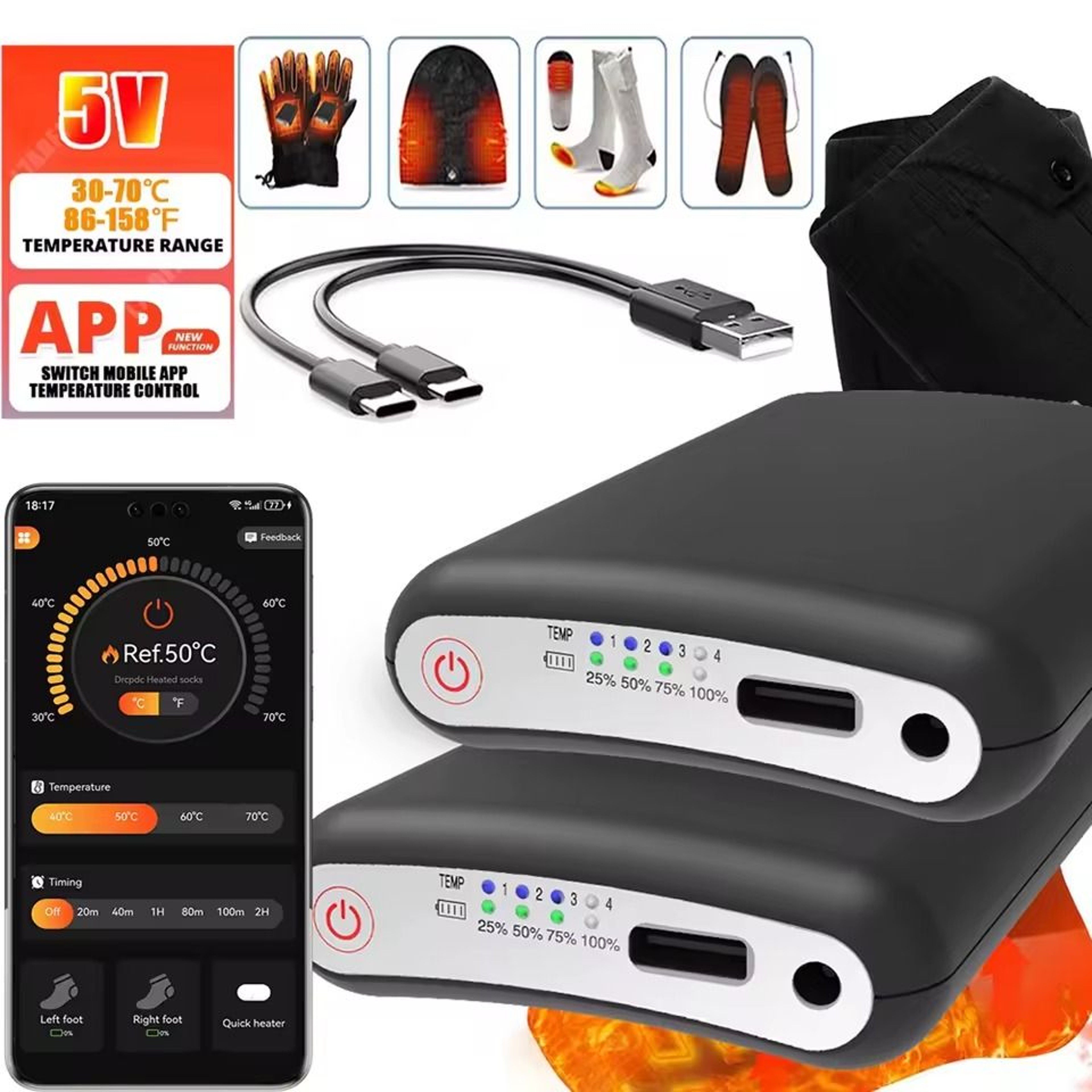 Rechargeable 5000mAh Power Bank For Heated Gloves Vests And Winter Gear 0