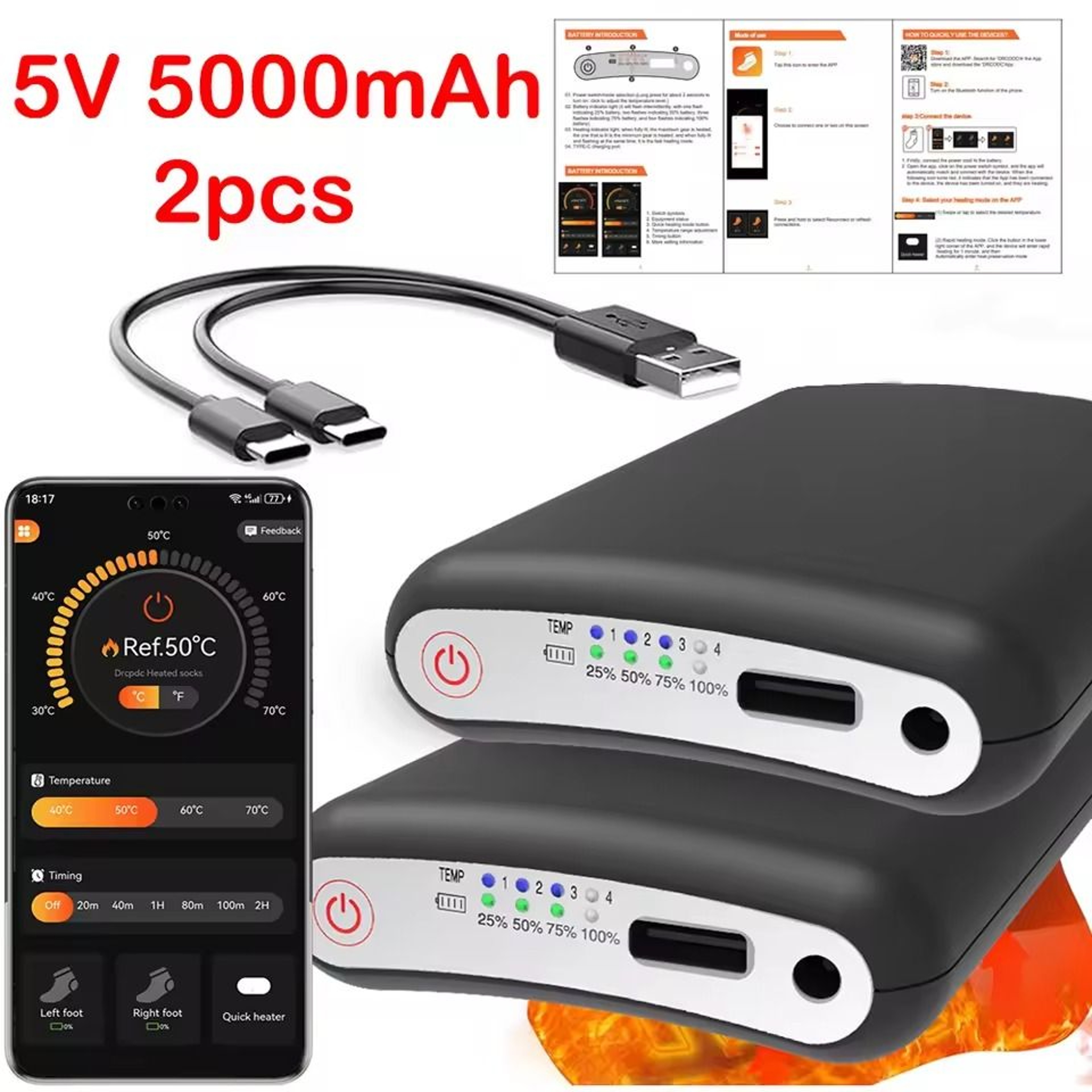 Rechargeable 5000mAh Power Bank For Heated Gloves Vests And Winter Gear 7