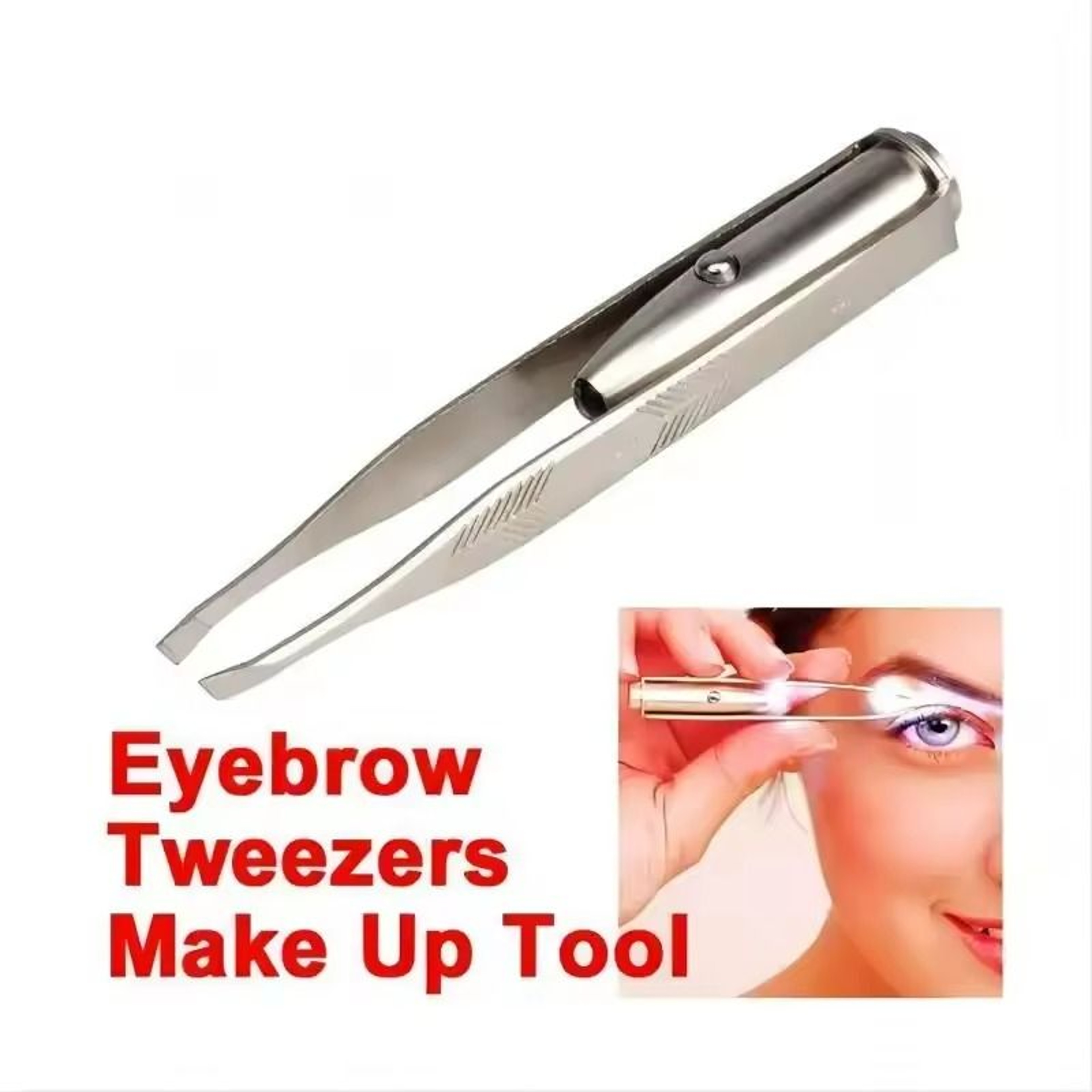 Stainless Steel Eyebrow Tweezer With LED Light Precision Tool 1