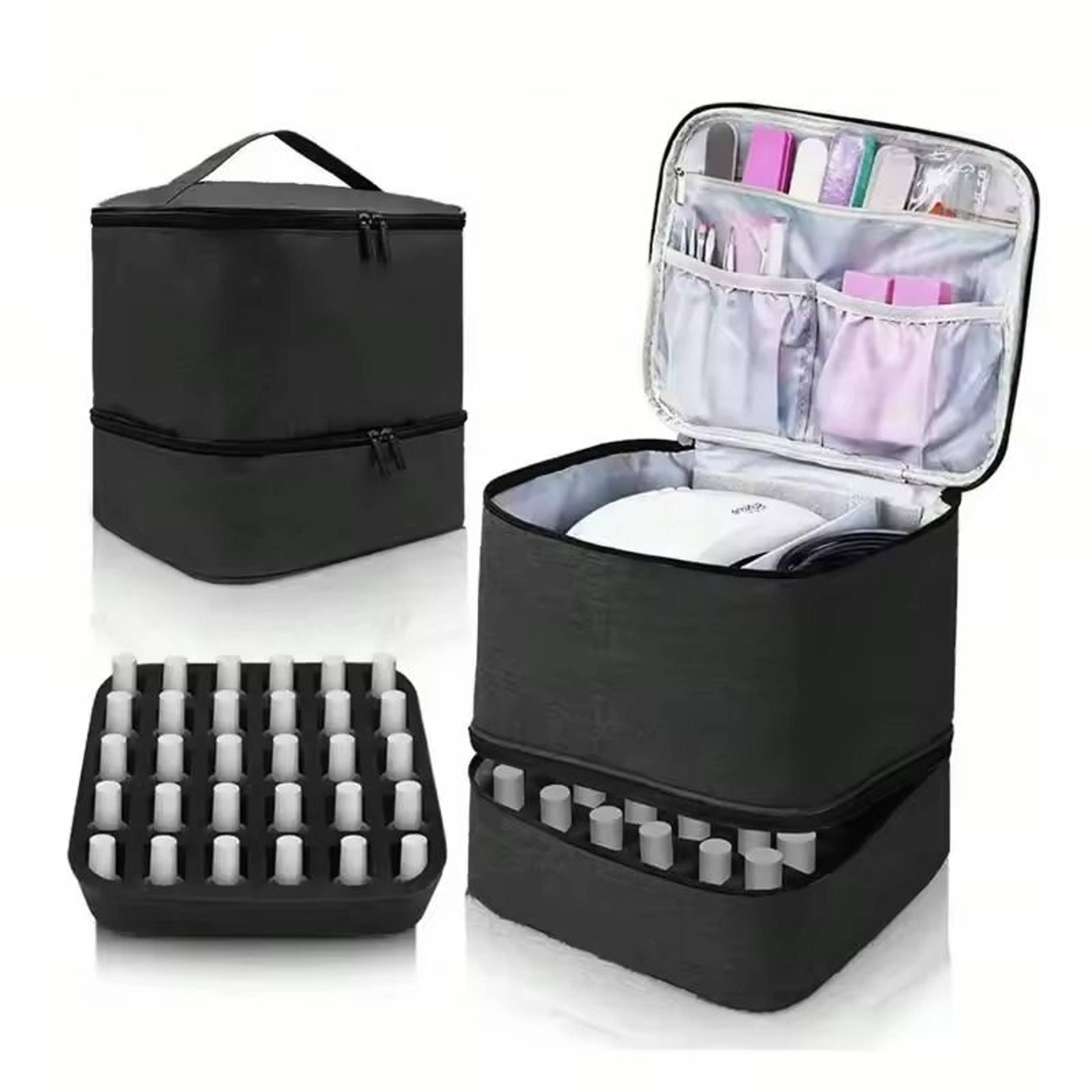 Portable Double Layer Nail Polish Storage Bag 30 Compartment Organizer 0