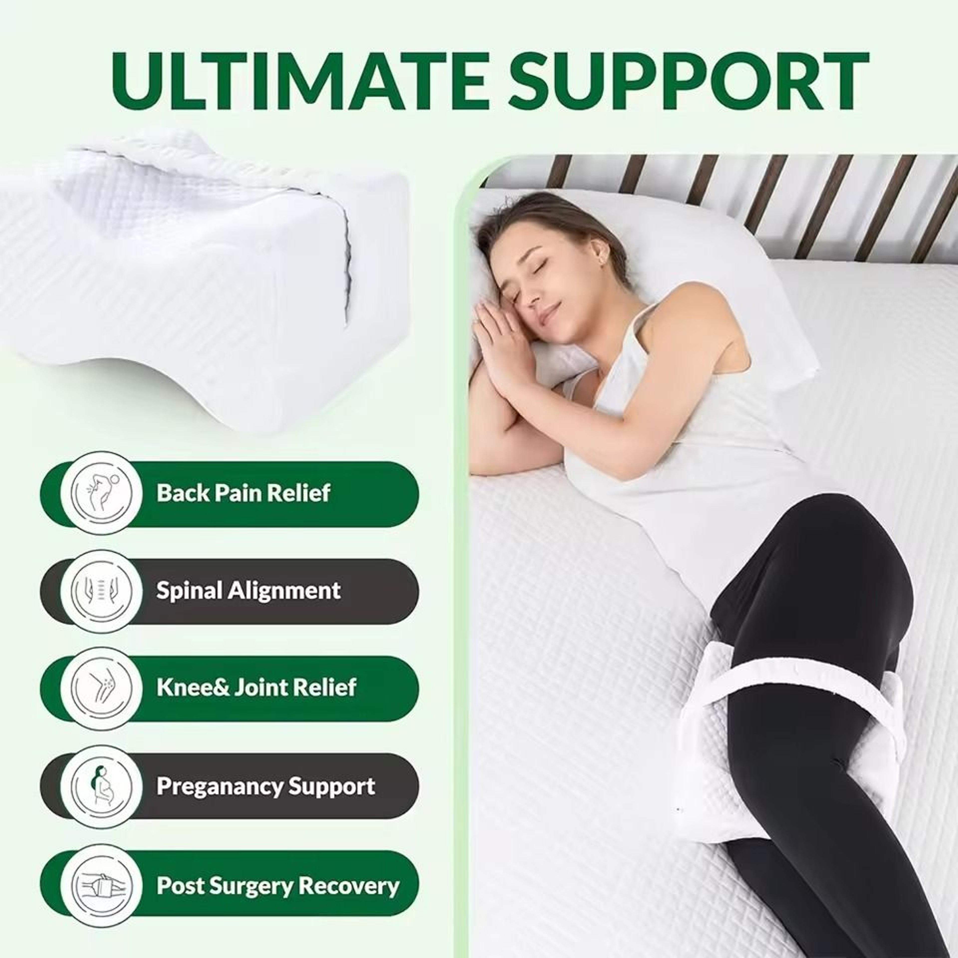 Memory Foam Knee Pillow With Adjustable Strap For Side Sleepers And Hip Pain Relief 3