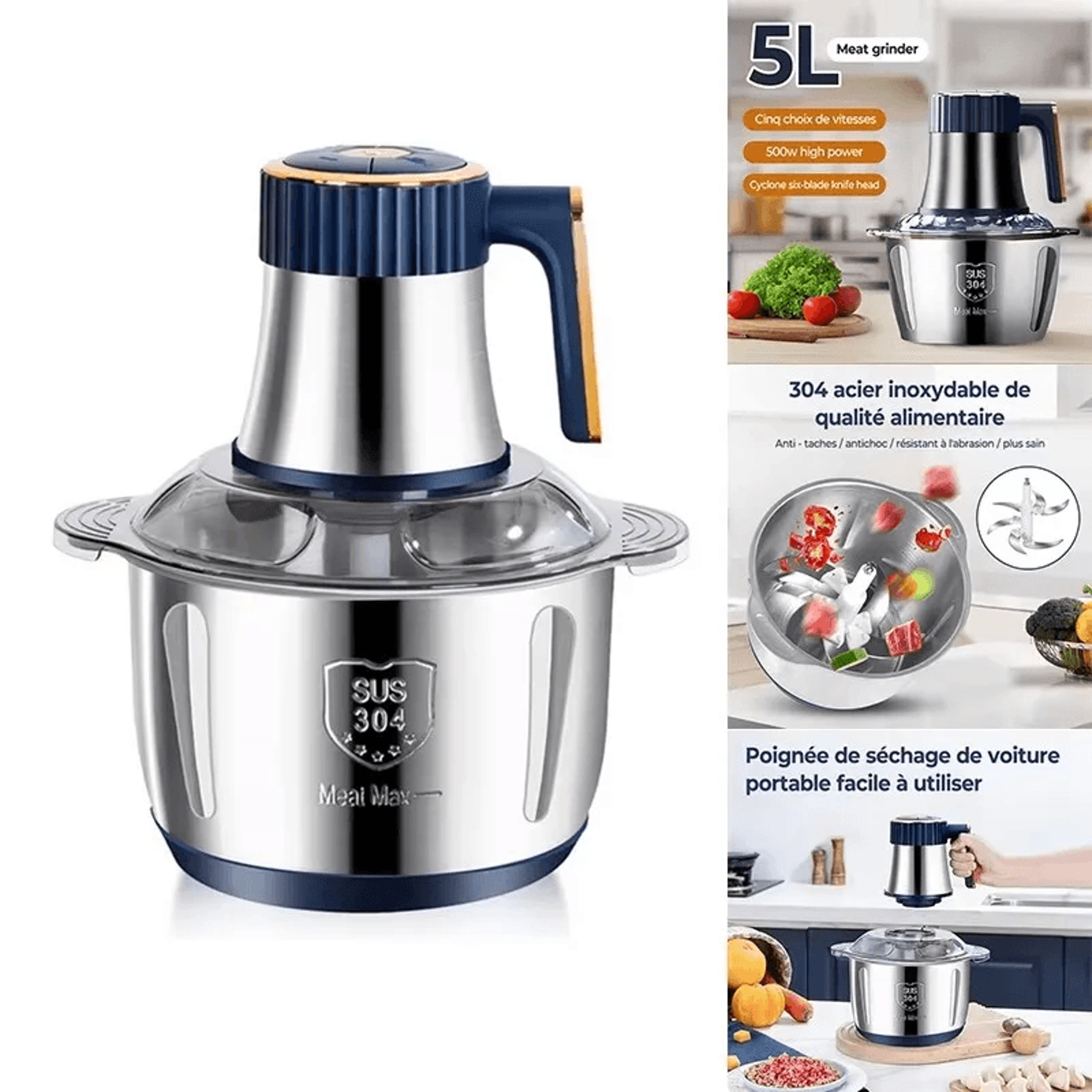 Electric Meat Grinder And Food Processor 5L Stainless Steel Kitchen Chopper 3