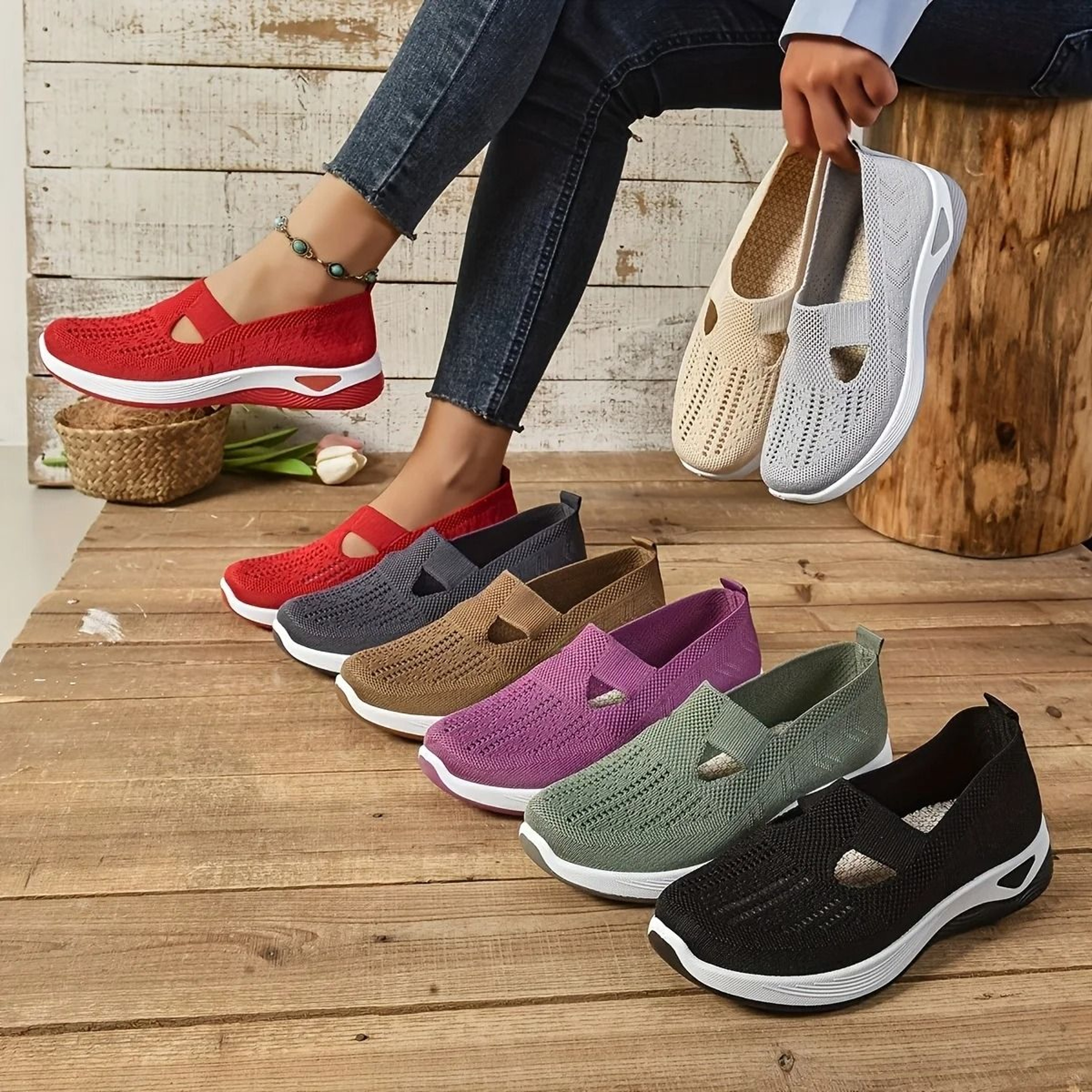 Womens Breathable Mesh Walking Shoes With Lightweight PVC Sole 0