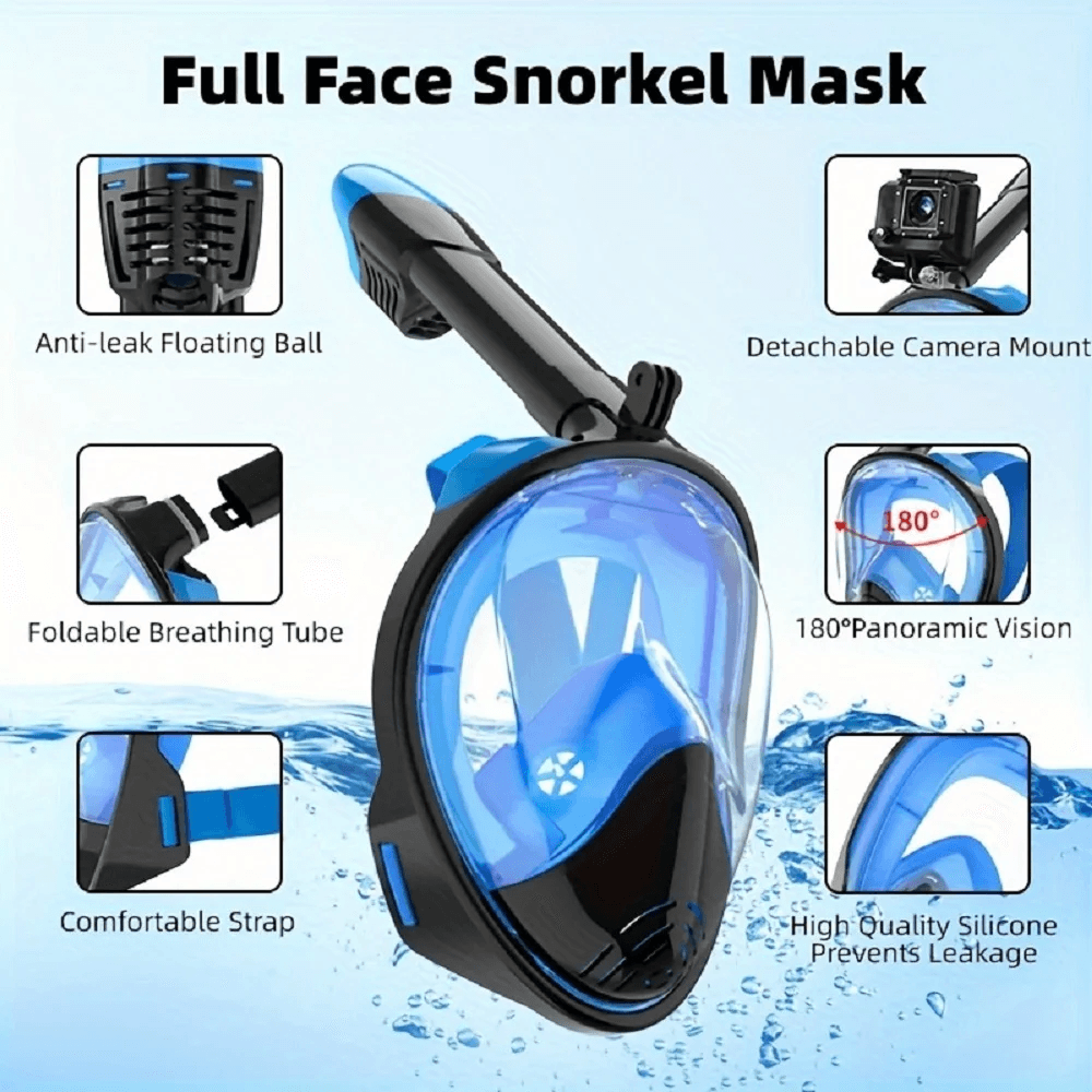 Full Face Snorkel Mask With Wide View And Camera Mount 1