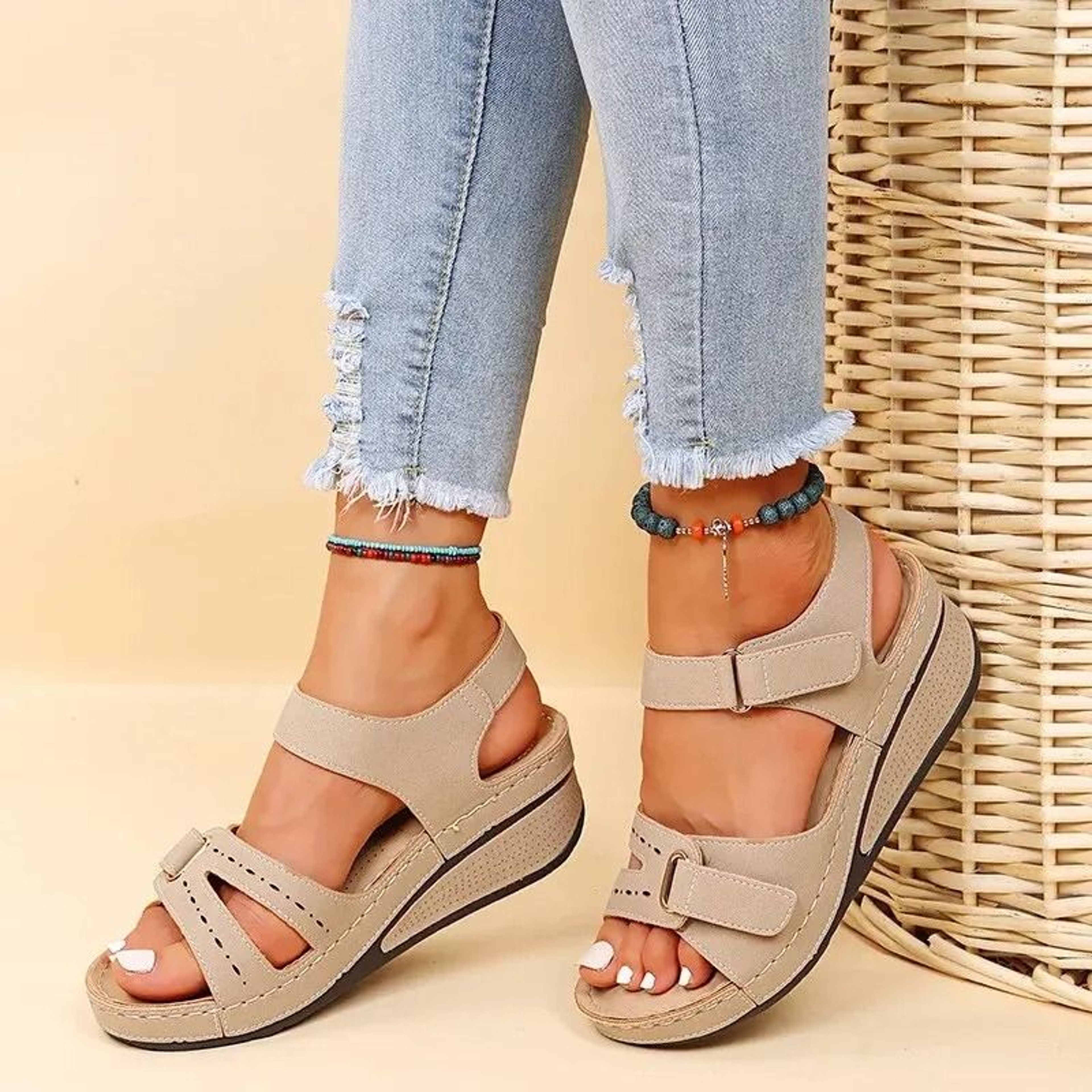 Summer Wedge Sandals For Women Lightweight Slip On Beach Platform Shoes 8