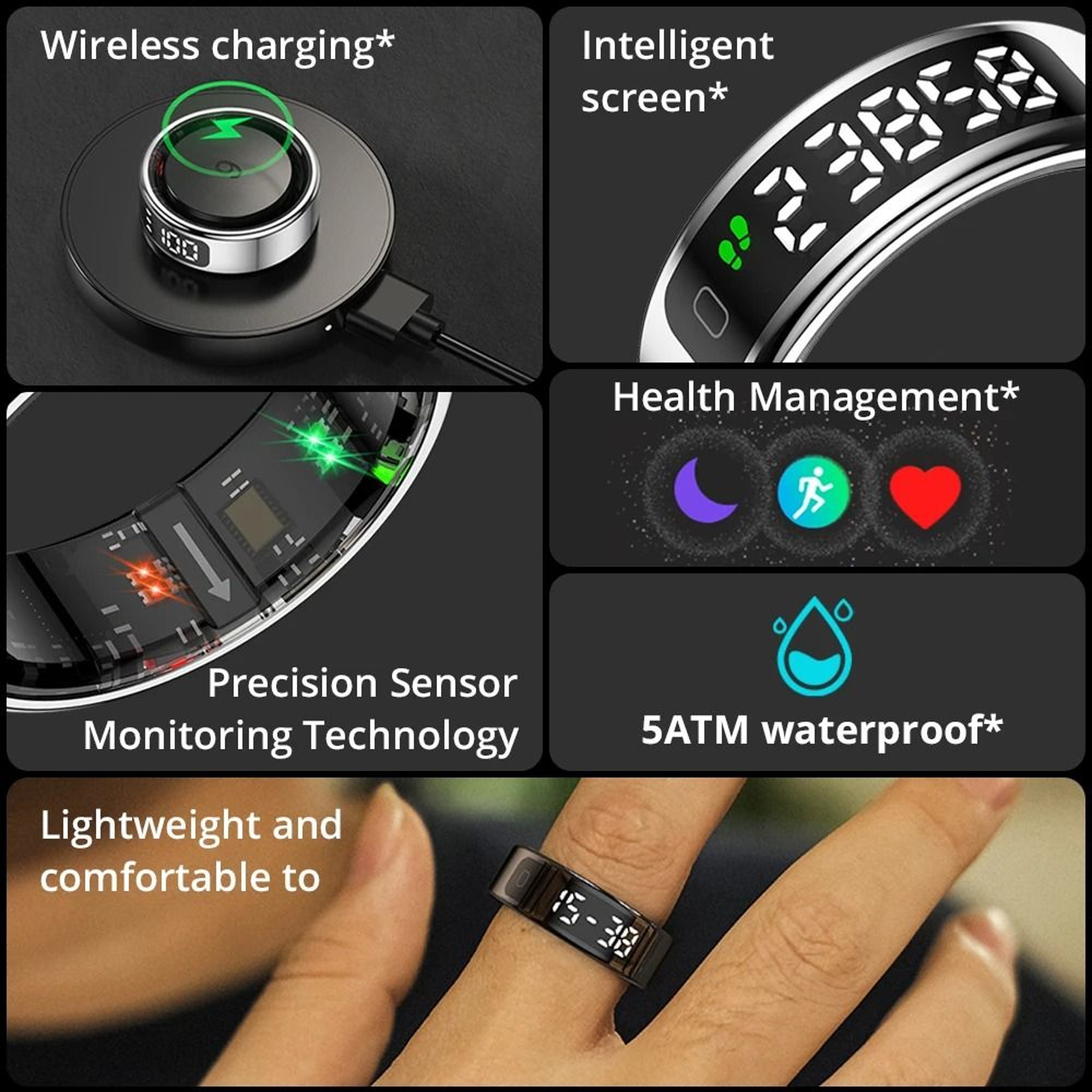 Smart Touch Health Ring With Display And Wireless Charging 1