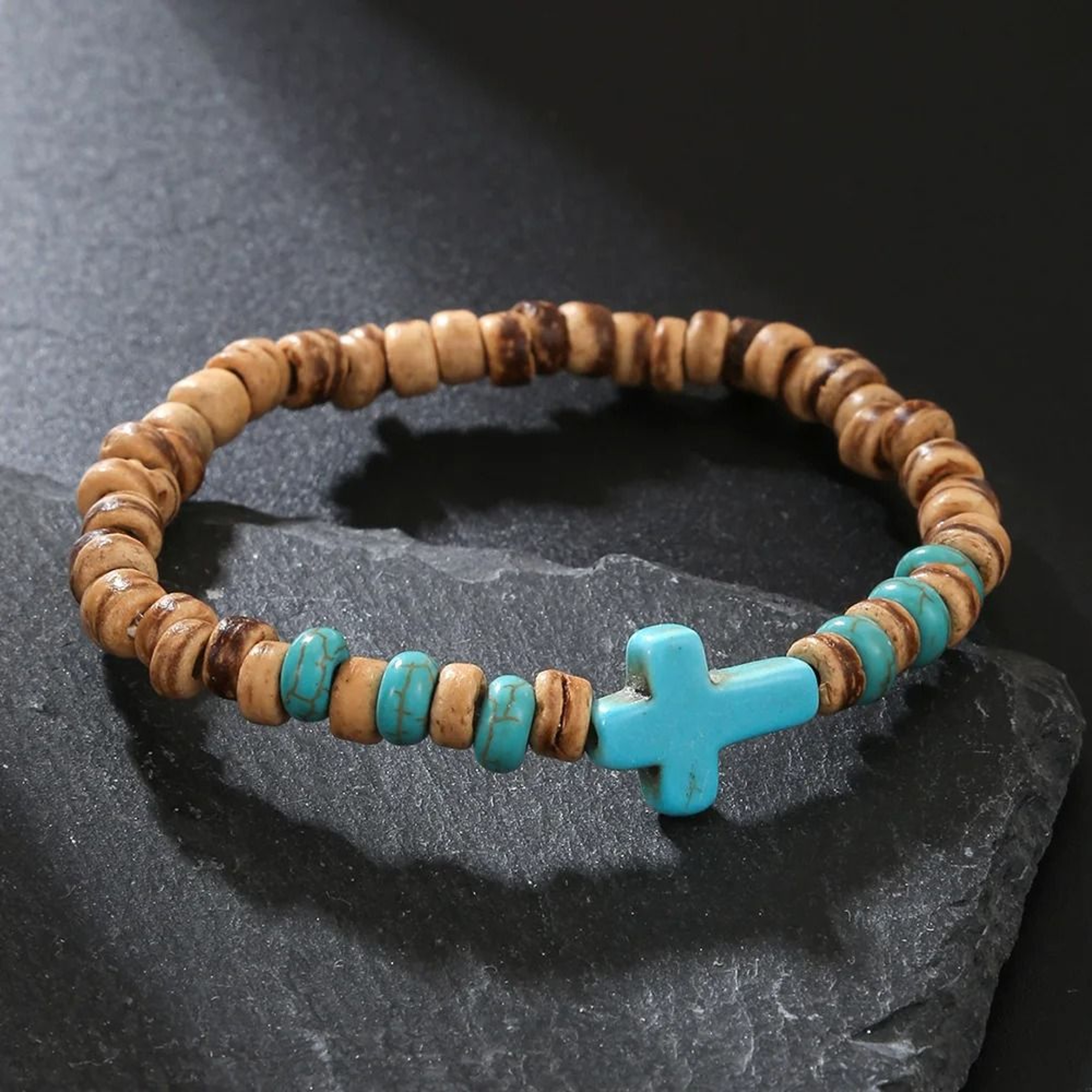 Vintage Beaded Bracelet For Men With Skull And Natural Stone Accents 10