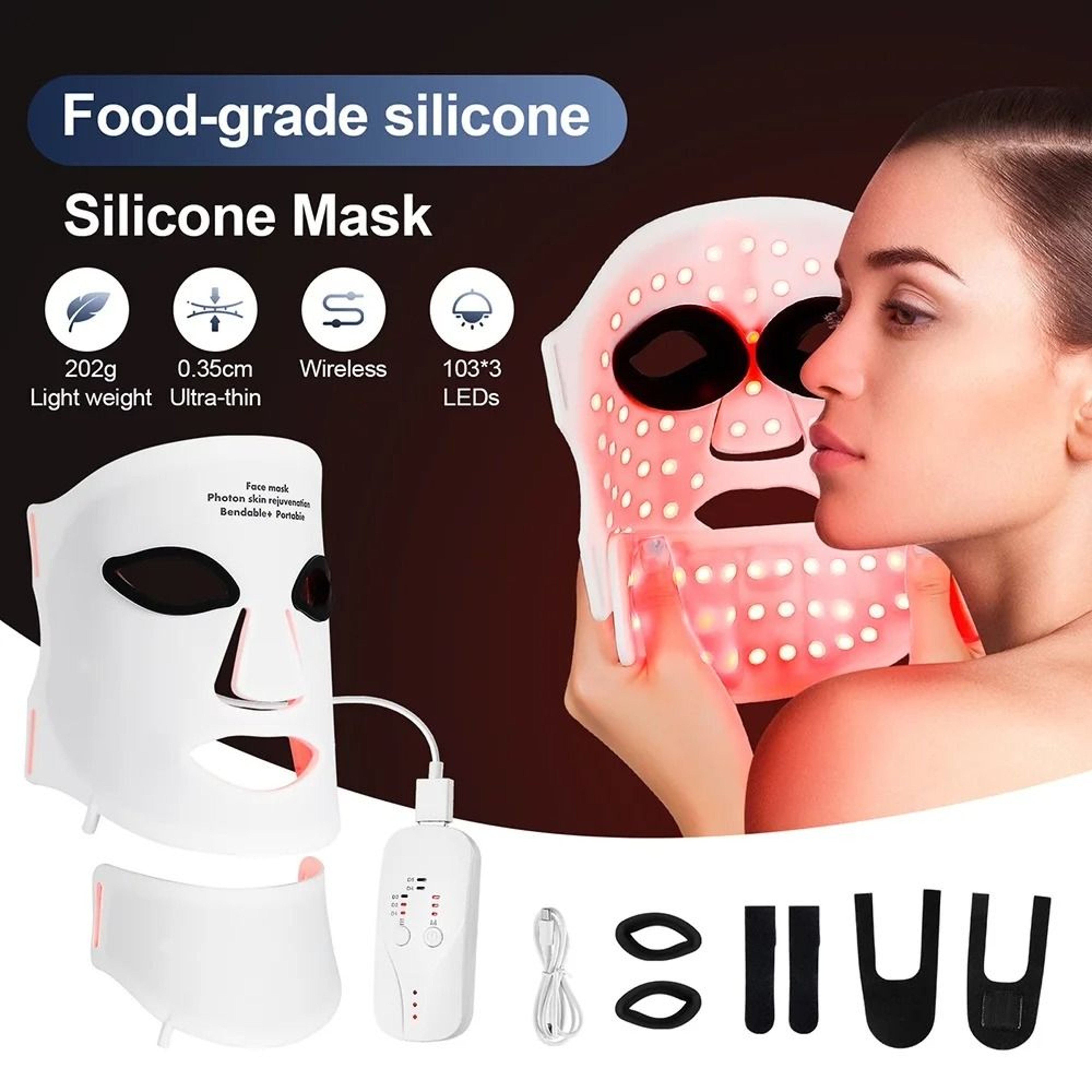Wireless 7 Color LED Face And Neck Mask For Skin Rejuvenation And Tightening 0