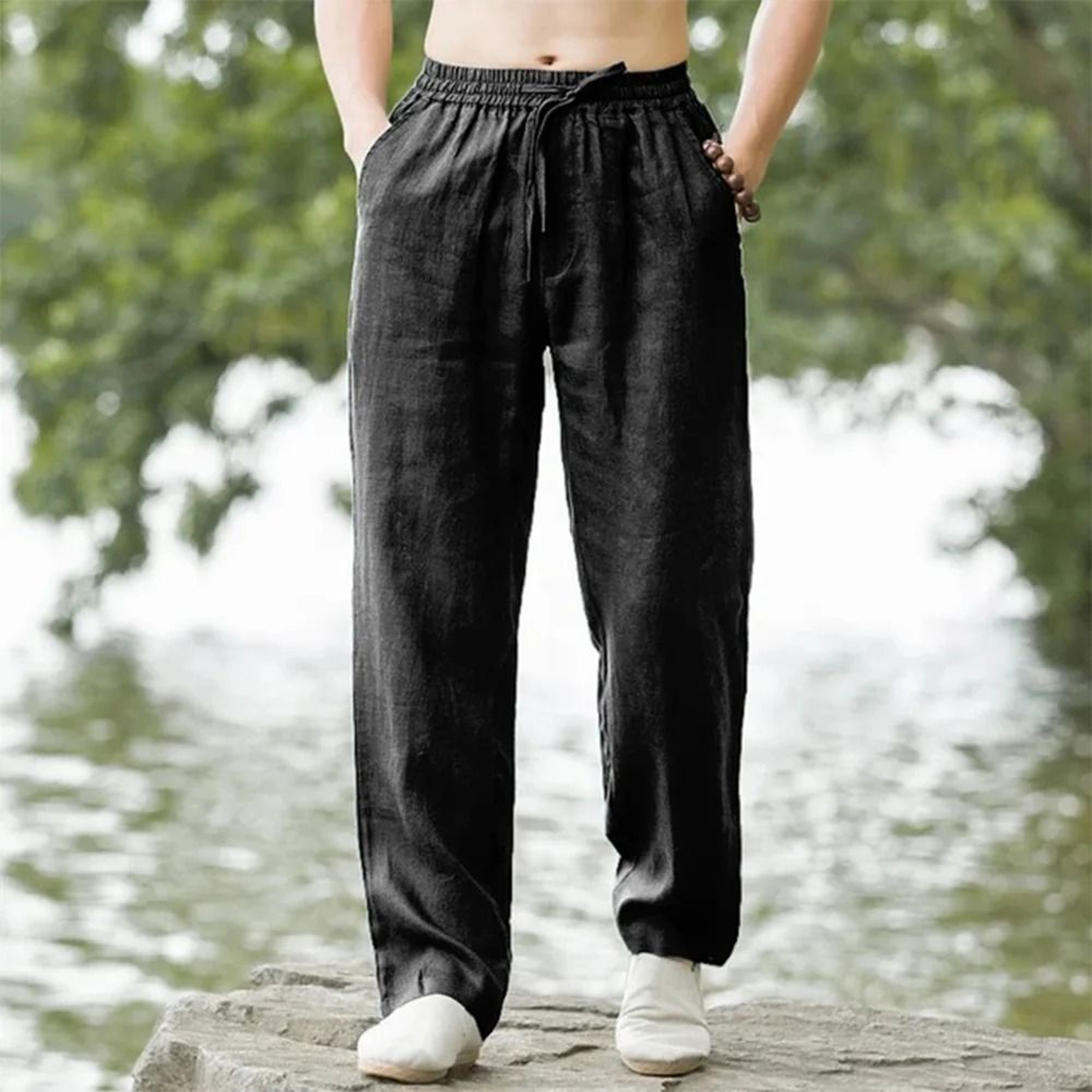 Men Summer Cotton Linen Beach Pants Casual Loose Joggers 1