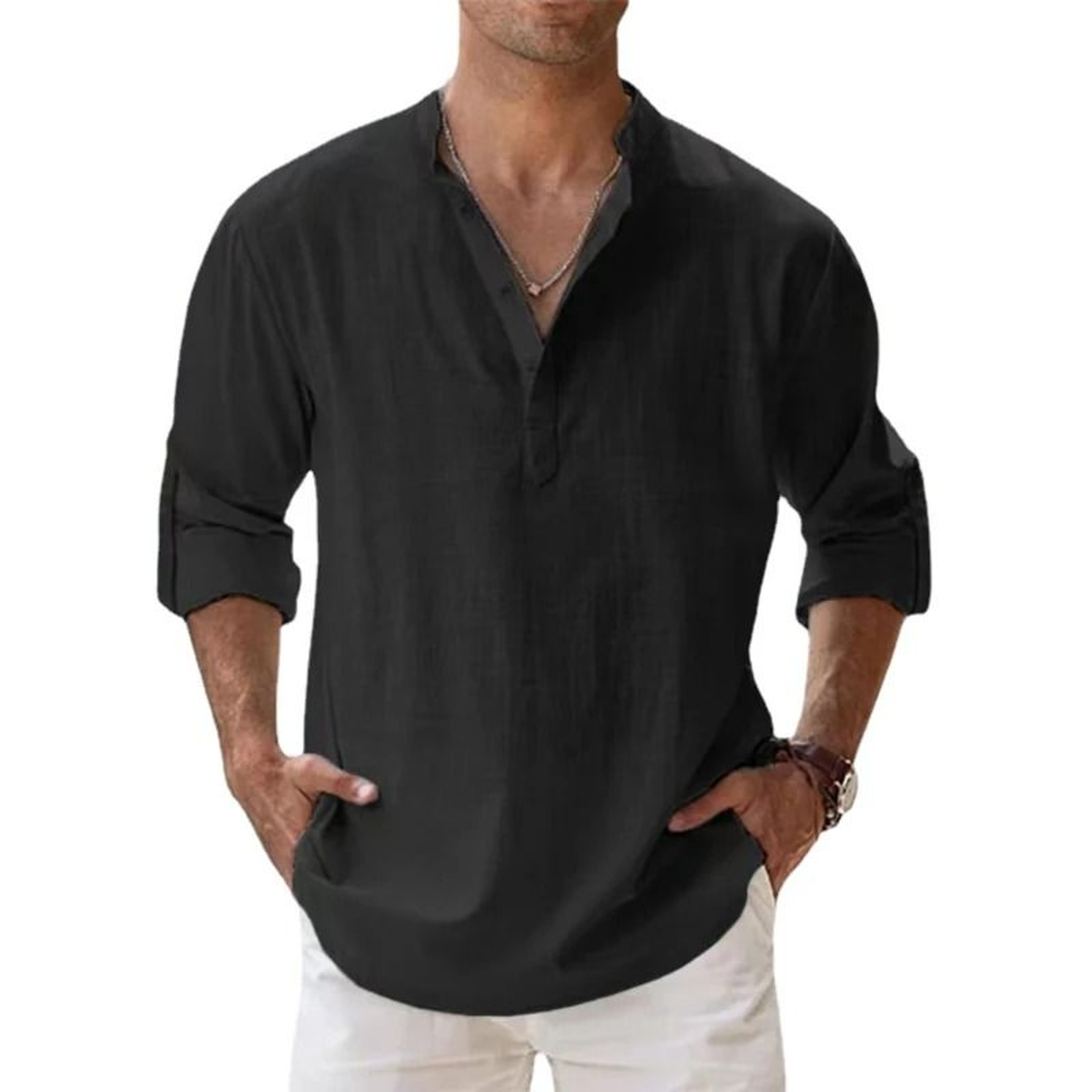 Lightweight Cotton Linen Long Sleeve Shirt For Men 1
