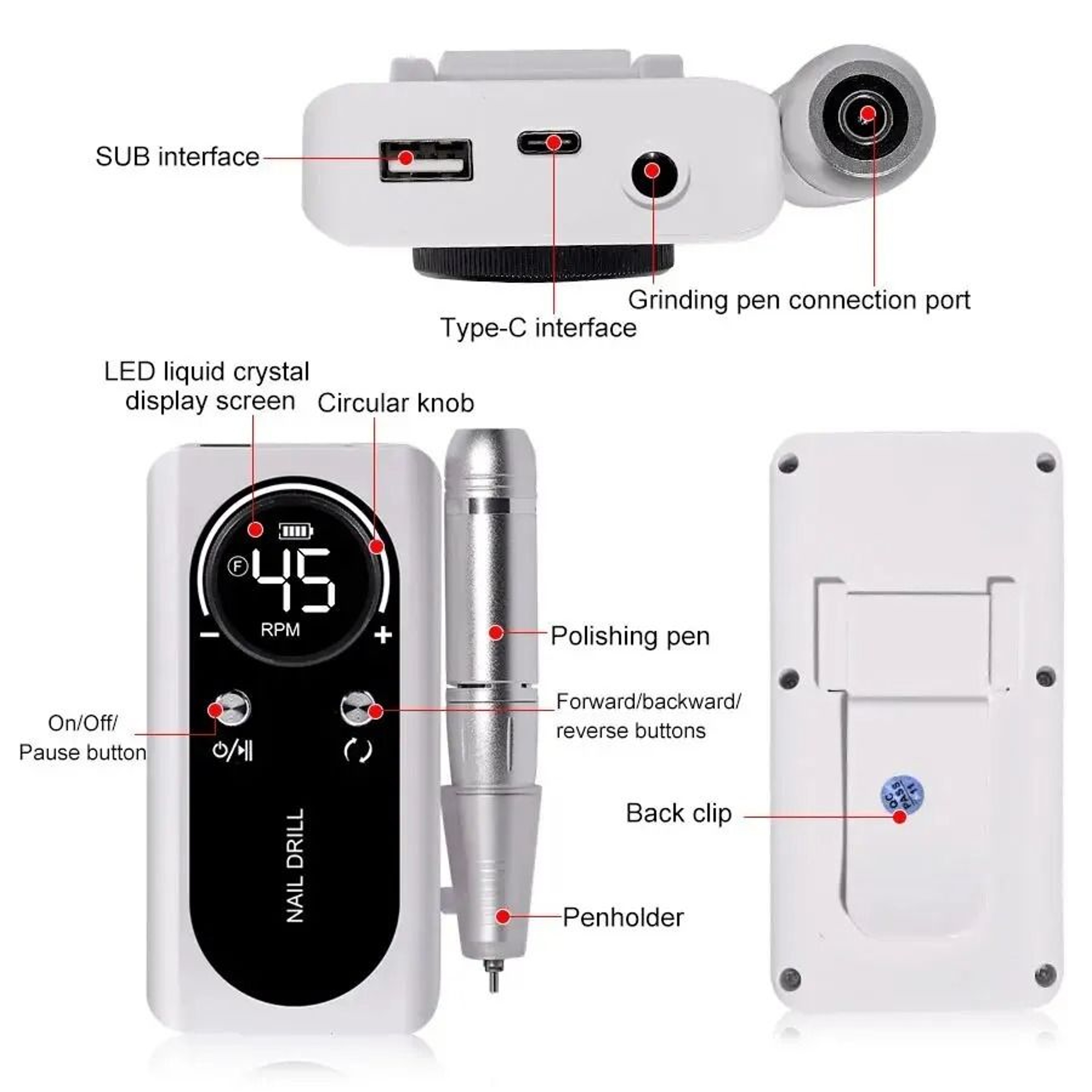 Professional 45000RPM Rechargeable Nail Drill Machine For Manicure And Salon Use 5