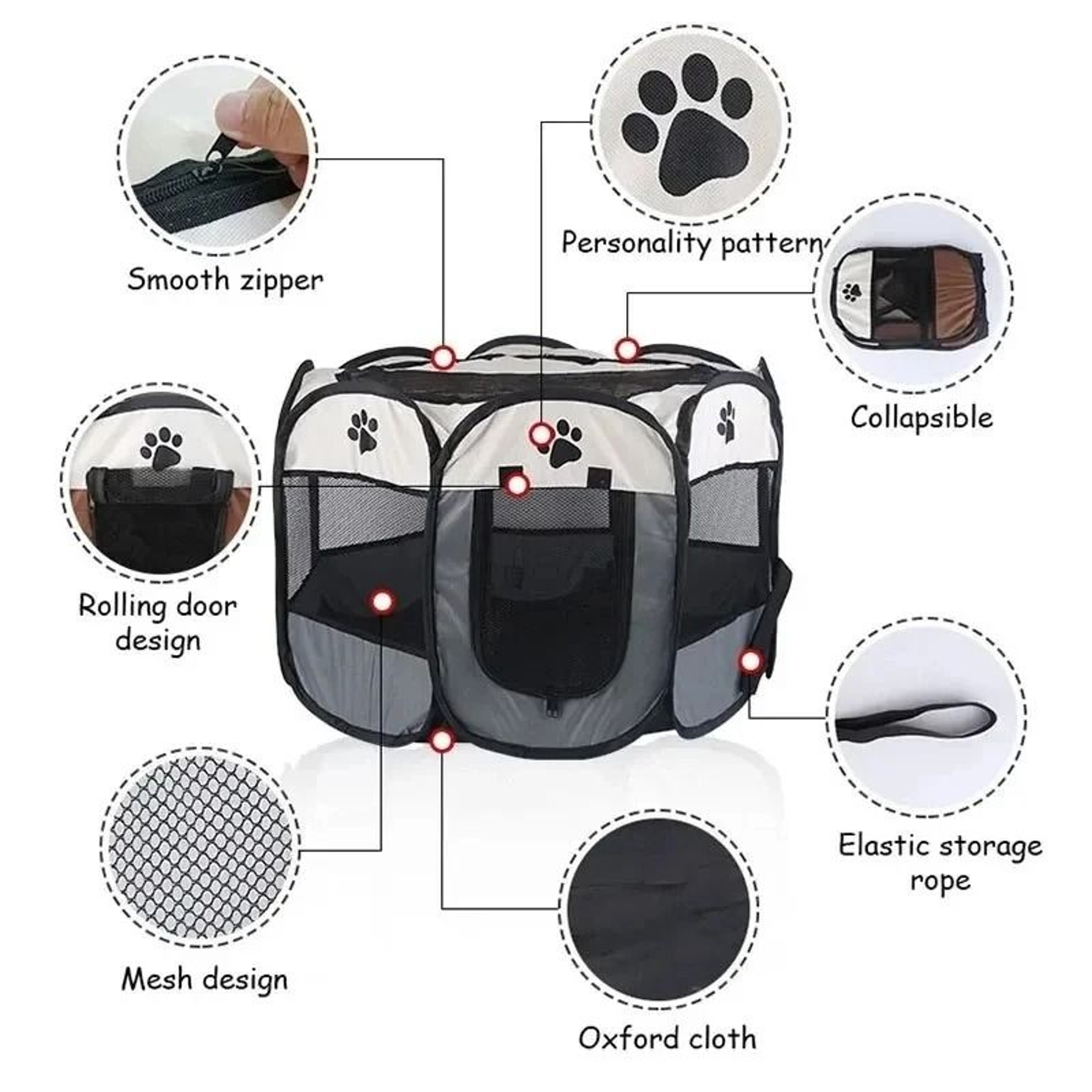 Foldable Pet Tent Portable Octagonal Cat And Small Dog Playpen 4