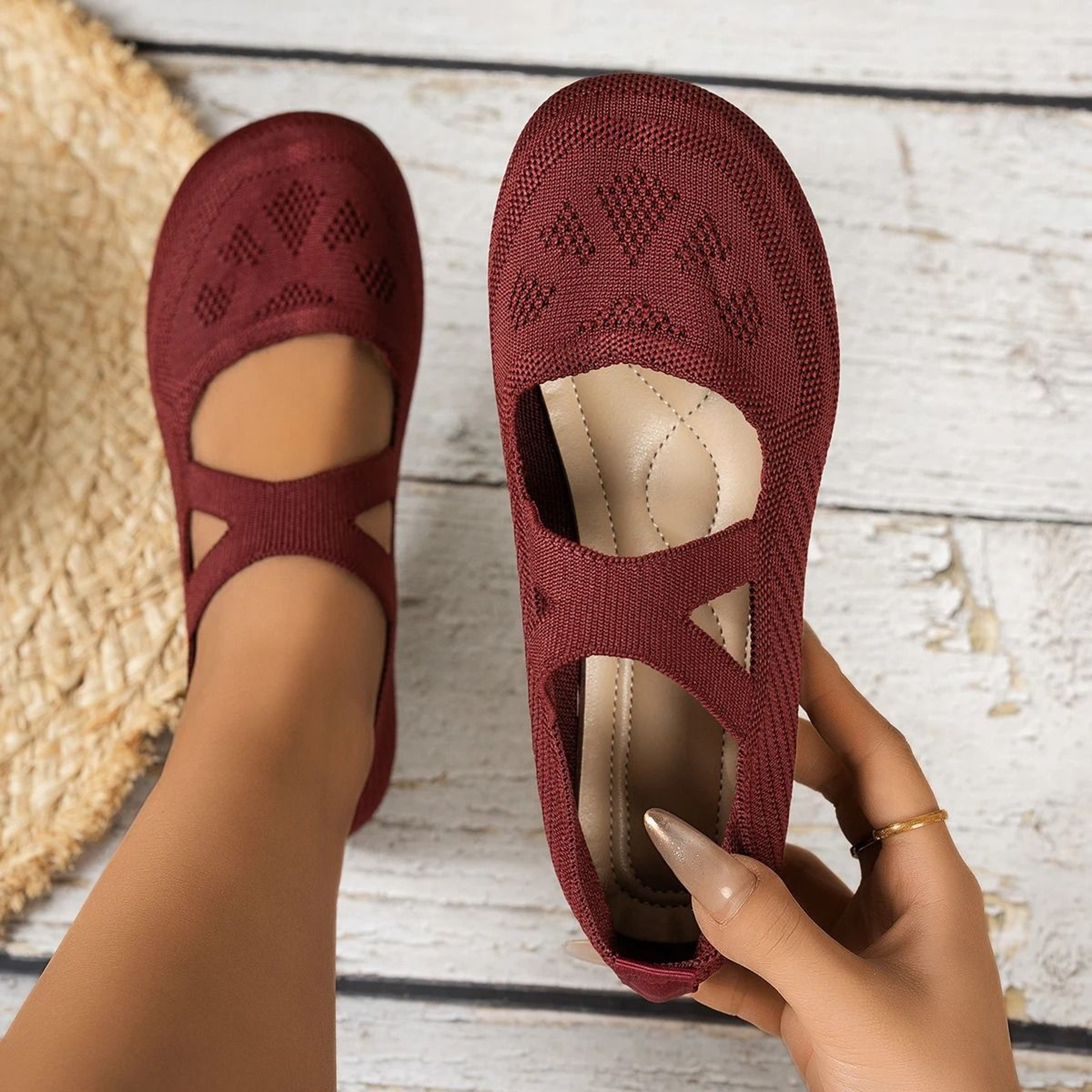 Comfortable Knitted Mary Jane Ballet Shoes  Round Toe Fairy Style Flats For Women 2